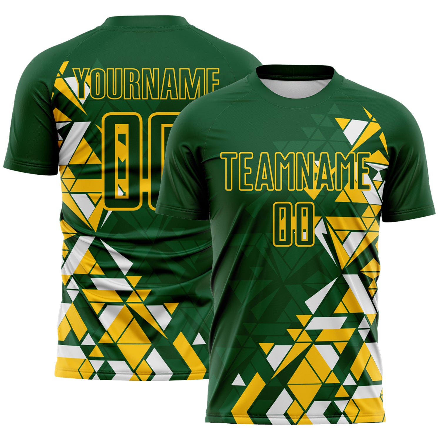 Custom Green Yellow-White Geometric Grid Gradient Sublimation Soccer Uniform Jersey