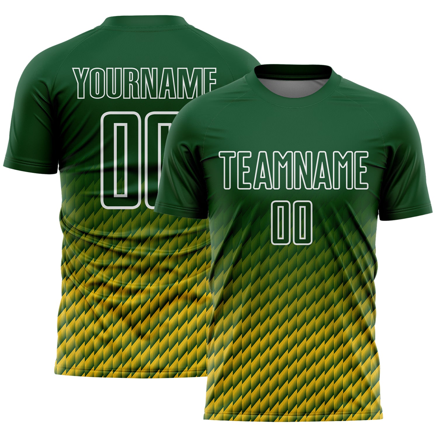 Custom Green Yellow-White Geometric Wave Gradient Sublimation Soccer Uniform Jersey