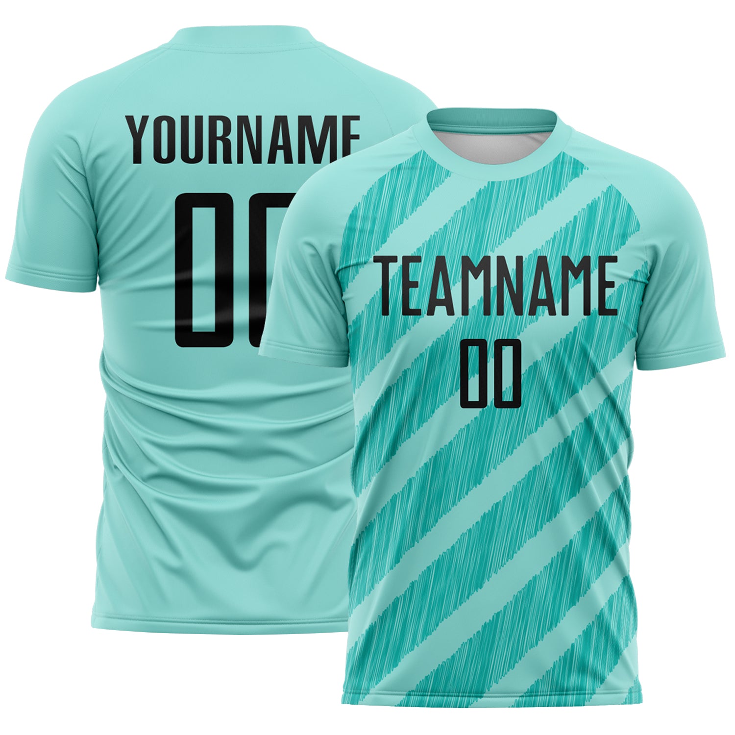 Custom Ice Blue Black-Aqua Diagonal Stripes Sublimation Soccer Uniform Jersey