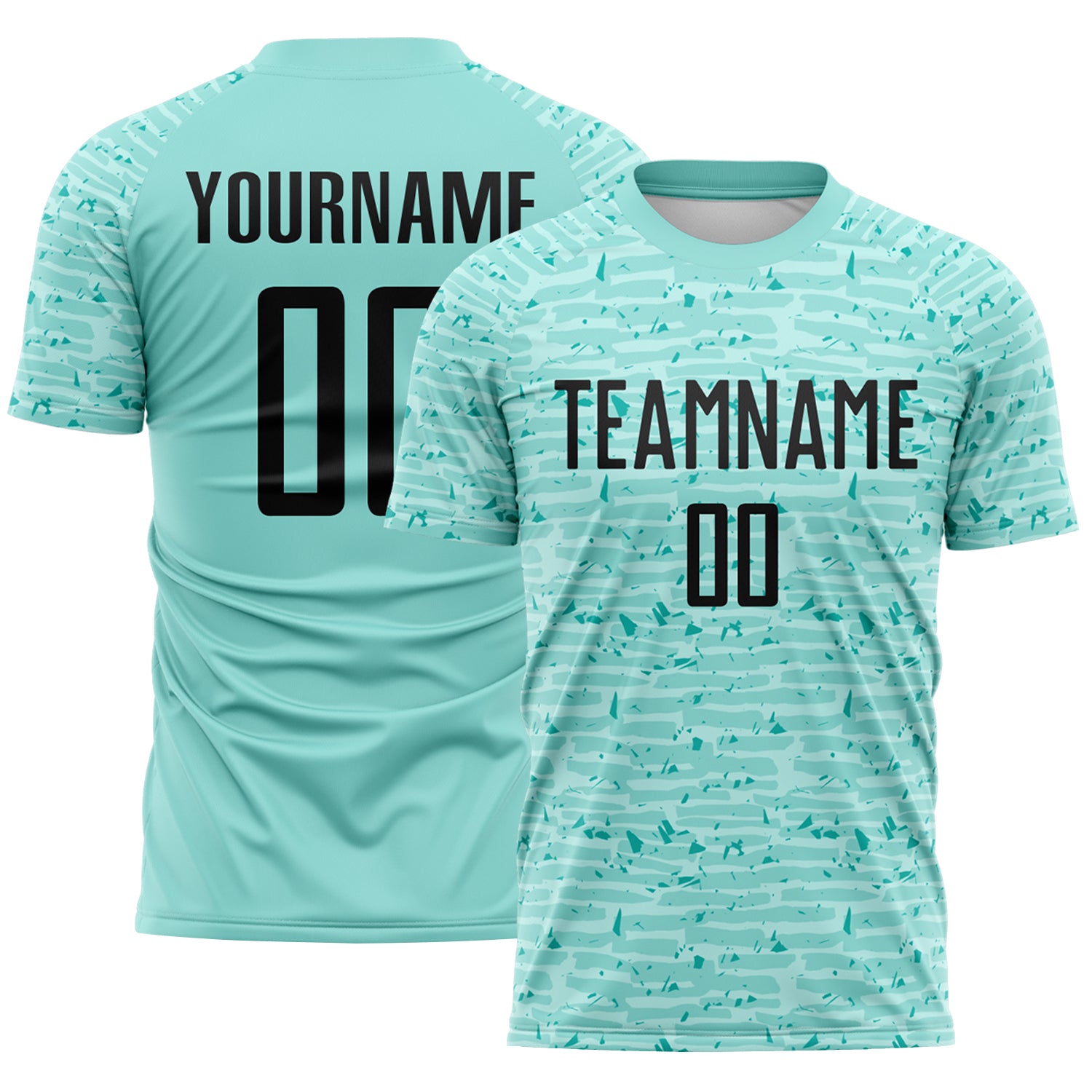 Custom Ice Blue-Black Distressed Fragment Brush Stroke Sublimation Soccer Uniform Jersey
