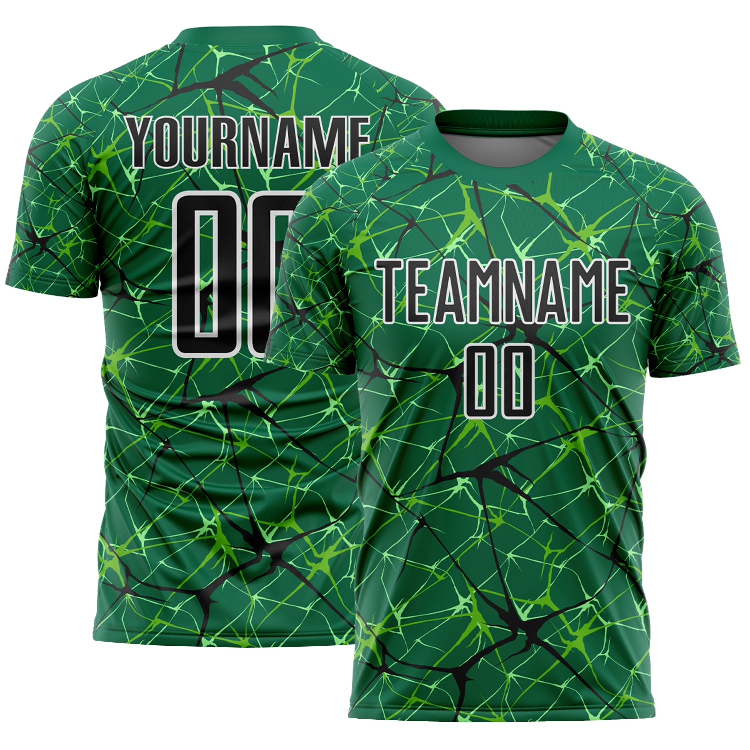 Custom Kelly Green Black-White Abstract Network Crackle Sublimation Soccer Uniform Jersey