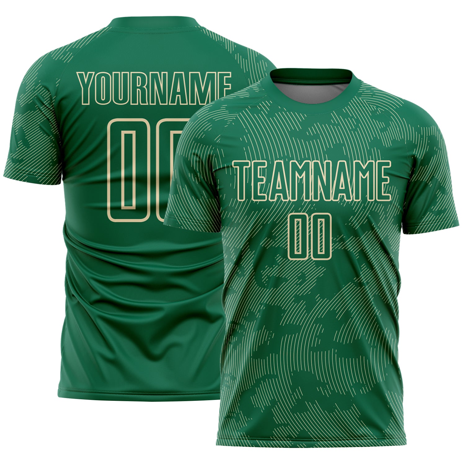 Custom Kelly Green-Cream Curve Lines Sublimation Soccer Uniform Jersey