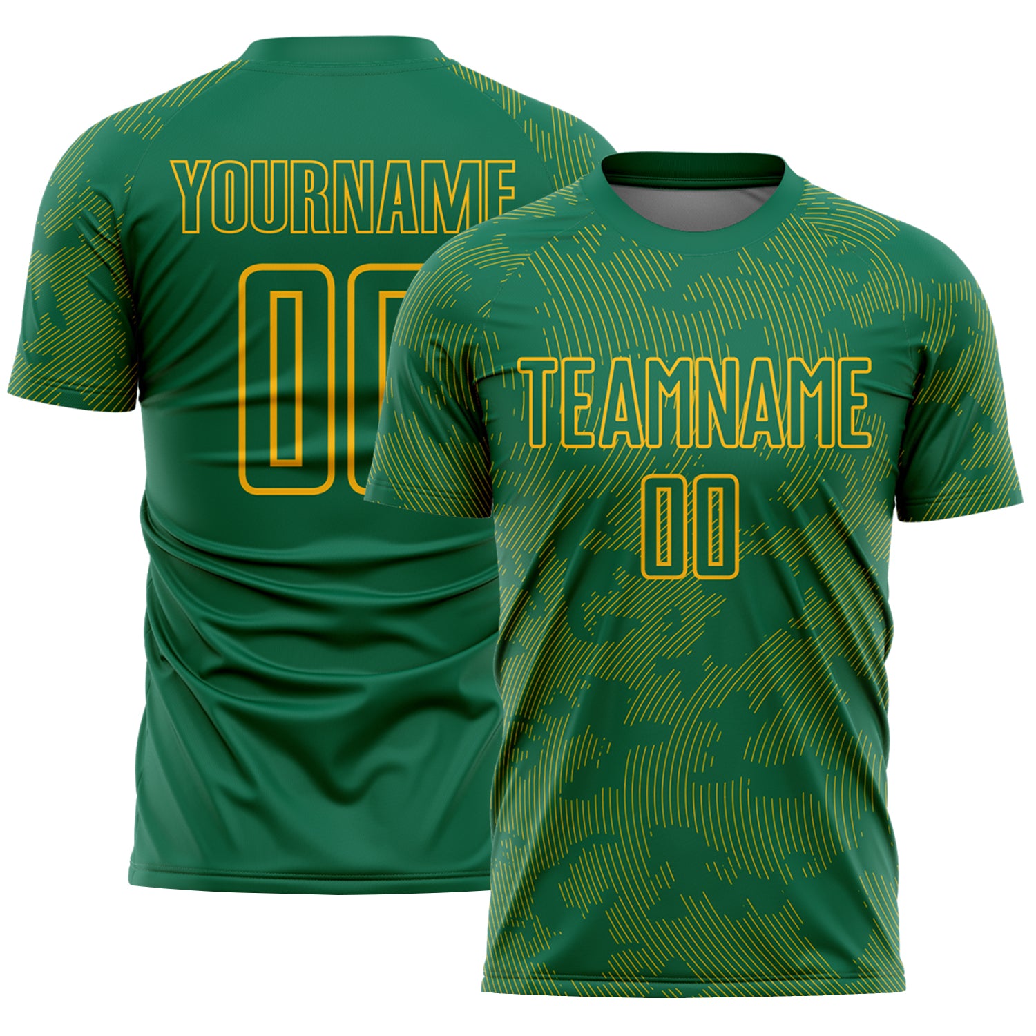 Custom Kelly Green-Gold Curve Lines Sublimation Soccer Uniform Jersey