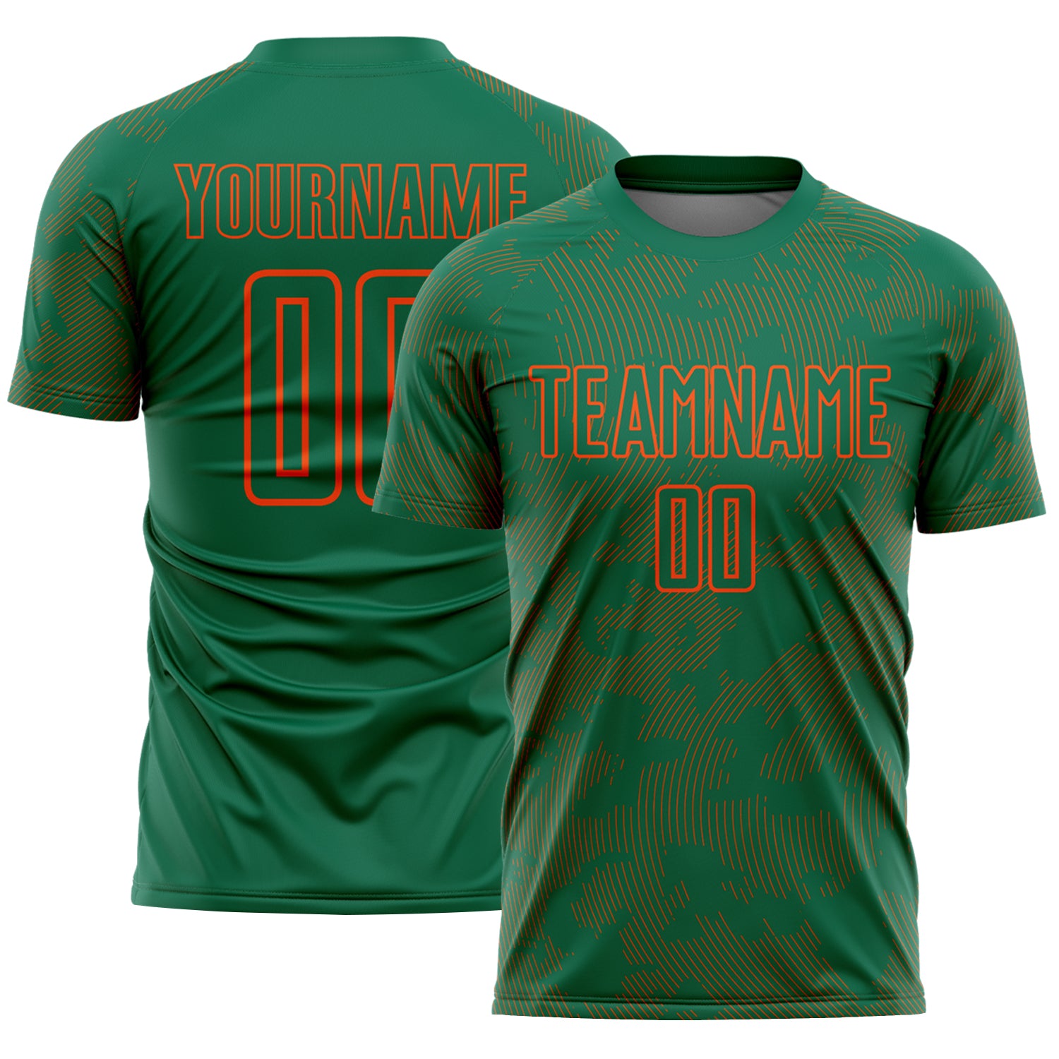 Custom Kelly Green-Orange Curve Lines Sublimation Soccer Uniform Jersey