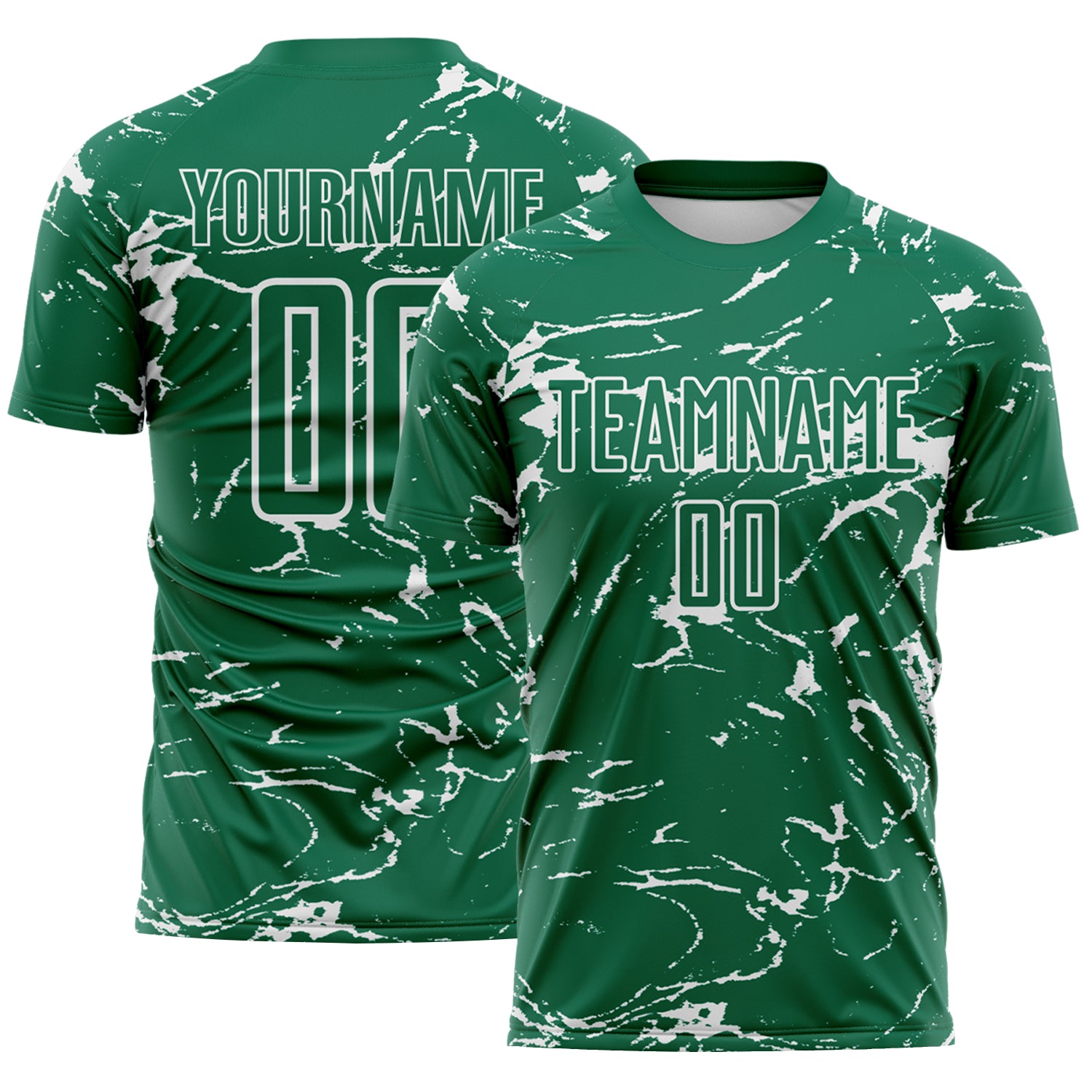 Custom Kelly Green-White Abstract Fluid Marble Sublimation Soccer Uniform Jersey