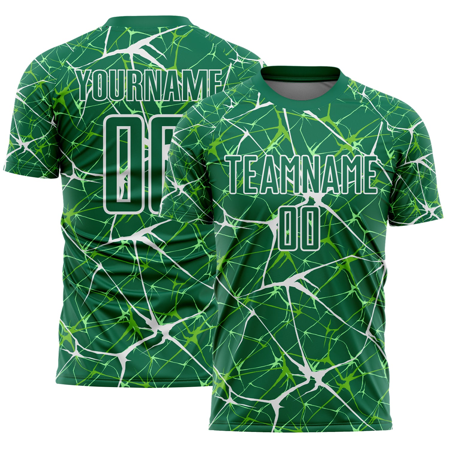 Custom Kelly Green-White Abstract Network Crackle Sublimation Soccer Uniform Jersey