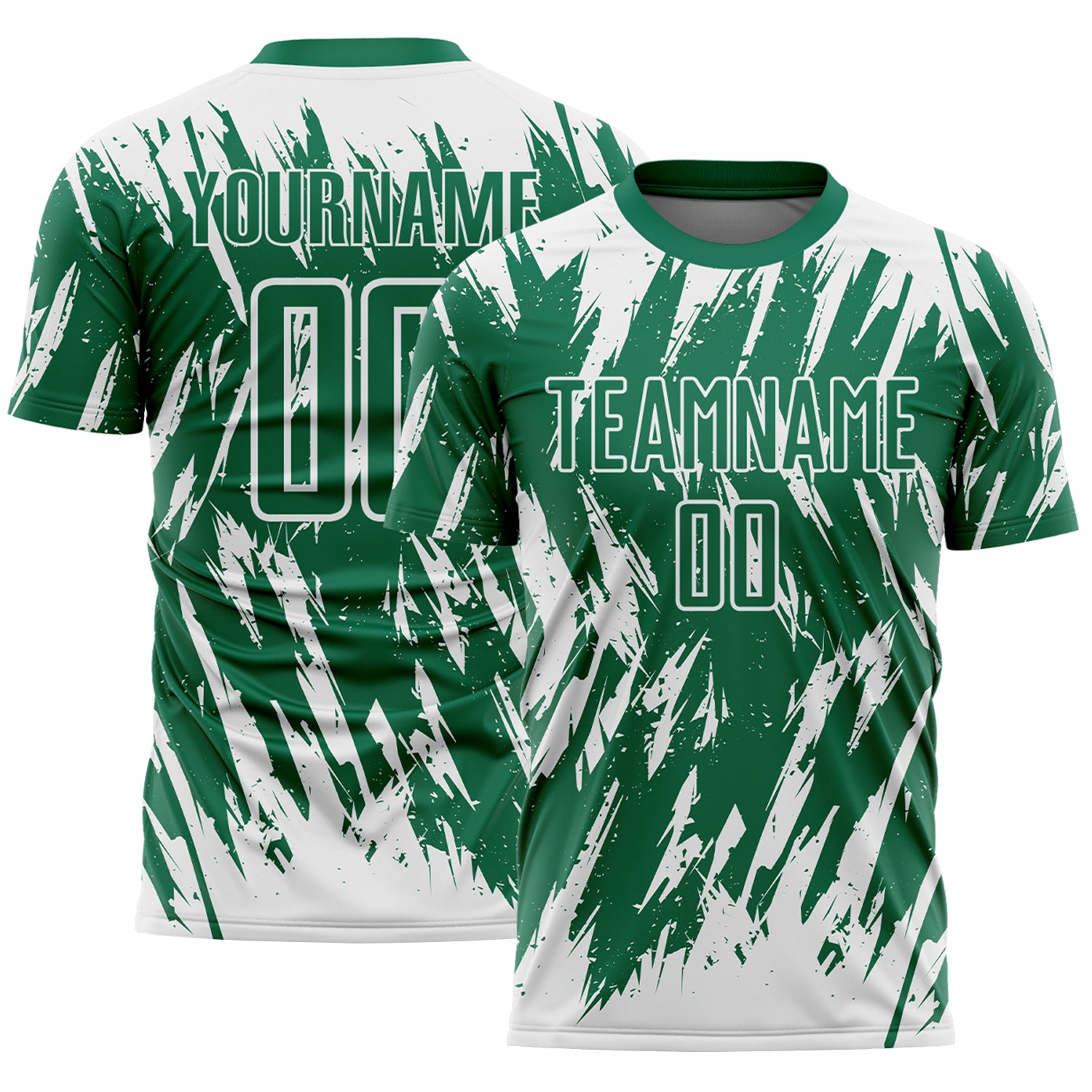 Custom Kelly Green-White Splatter Torn Sharp Brush Stroke Sublimation Soccer Uniform Jersey