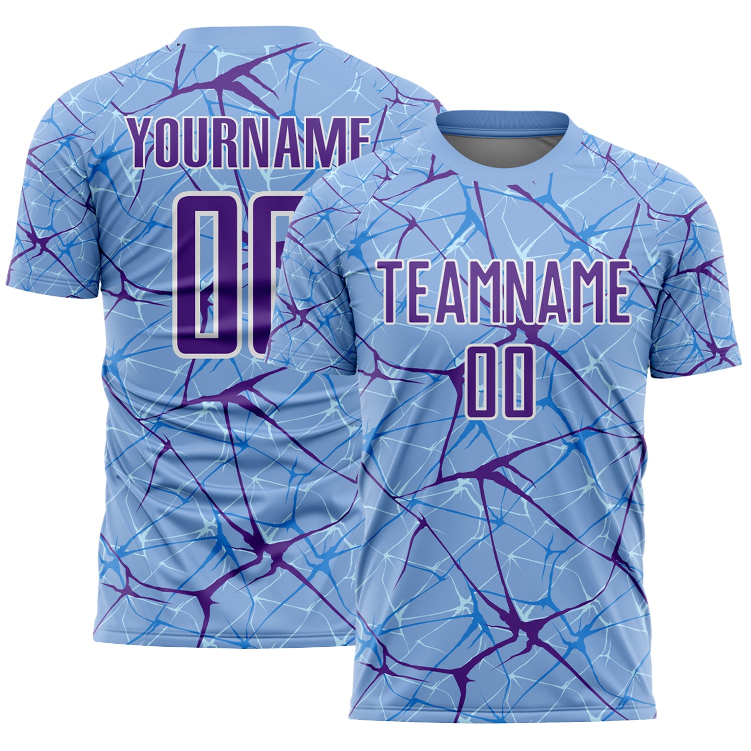 Custom Light Blue Purple-White Abstract Network Crackle Sublimation Soccer Uniform Jersey