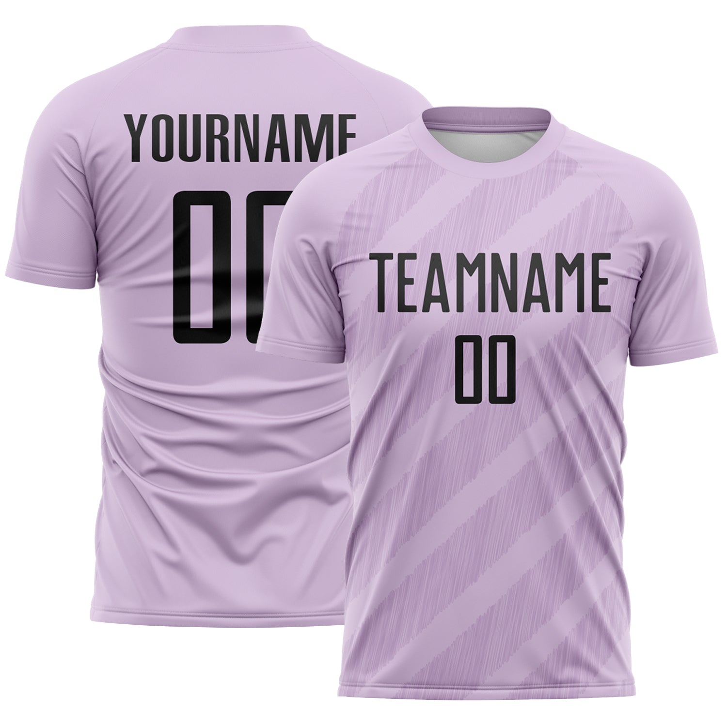 Custom Light Purple-Black Diagonal Stripes Sublimation Soccer Uniform Jersey