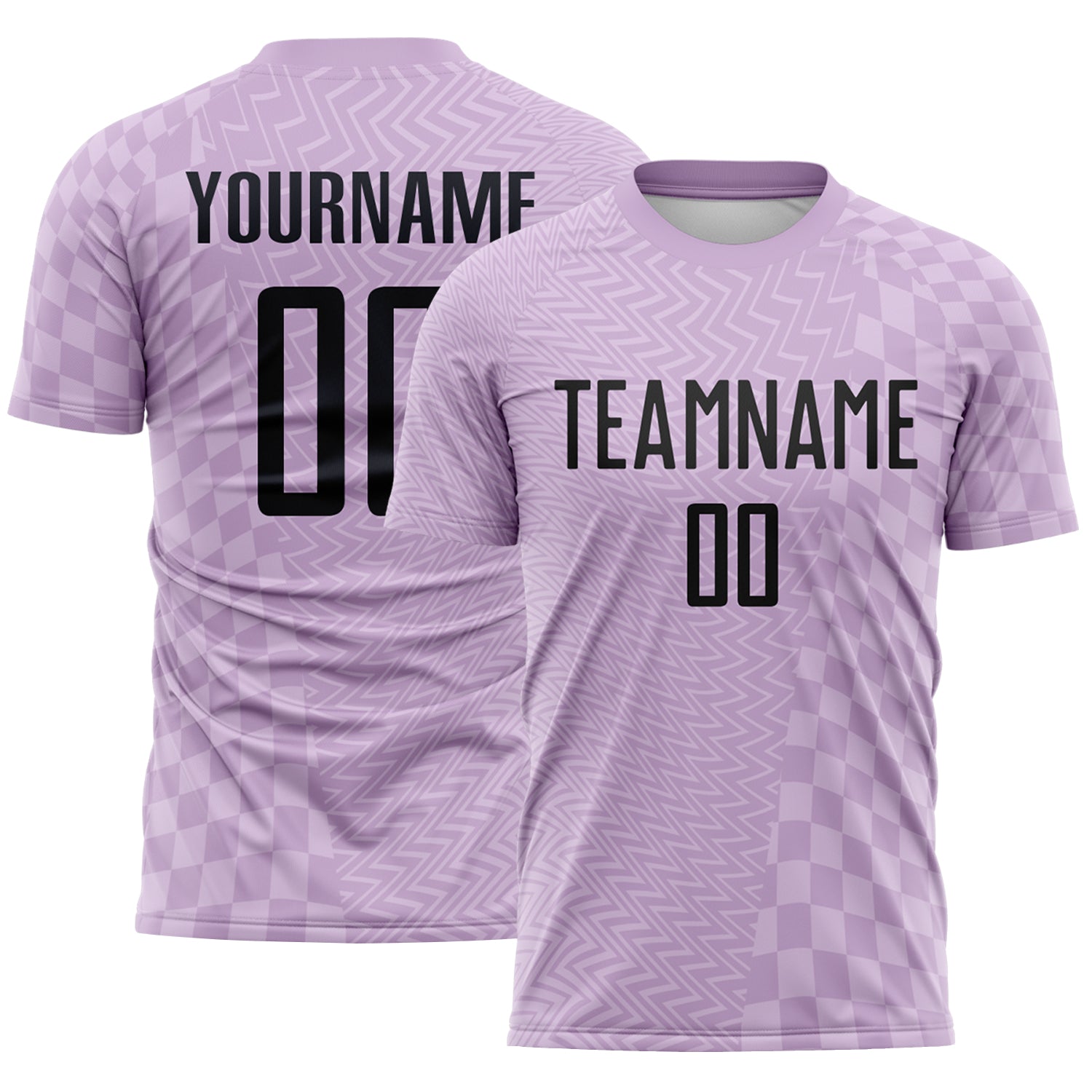 Custom Light Purple-Black Geometric Patchwork Asymmetry Checkered Zigzag Lines Sublimation Soccer Uniform Jersey