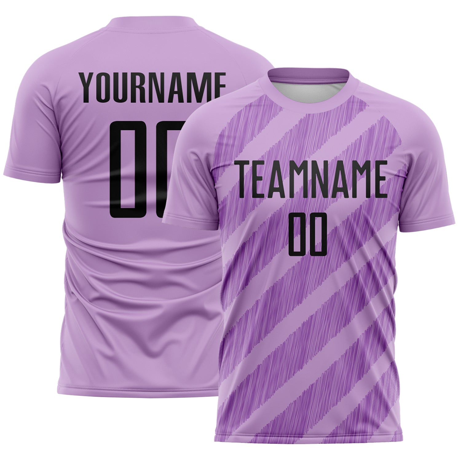 Custom Light Purple Black-Medium Purple Diagonal Stripes Sublimation Soccer Uniform Jersey