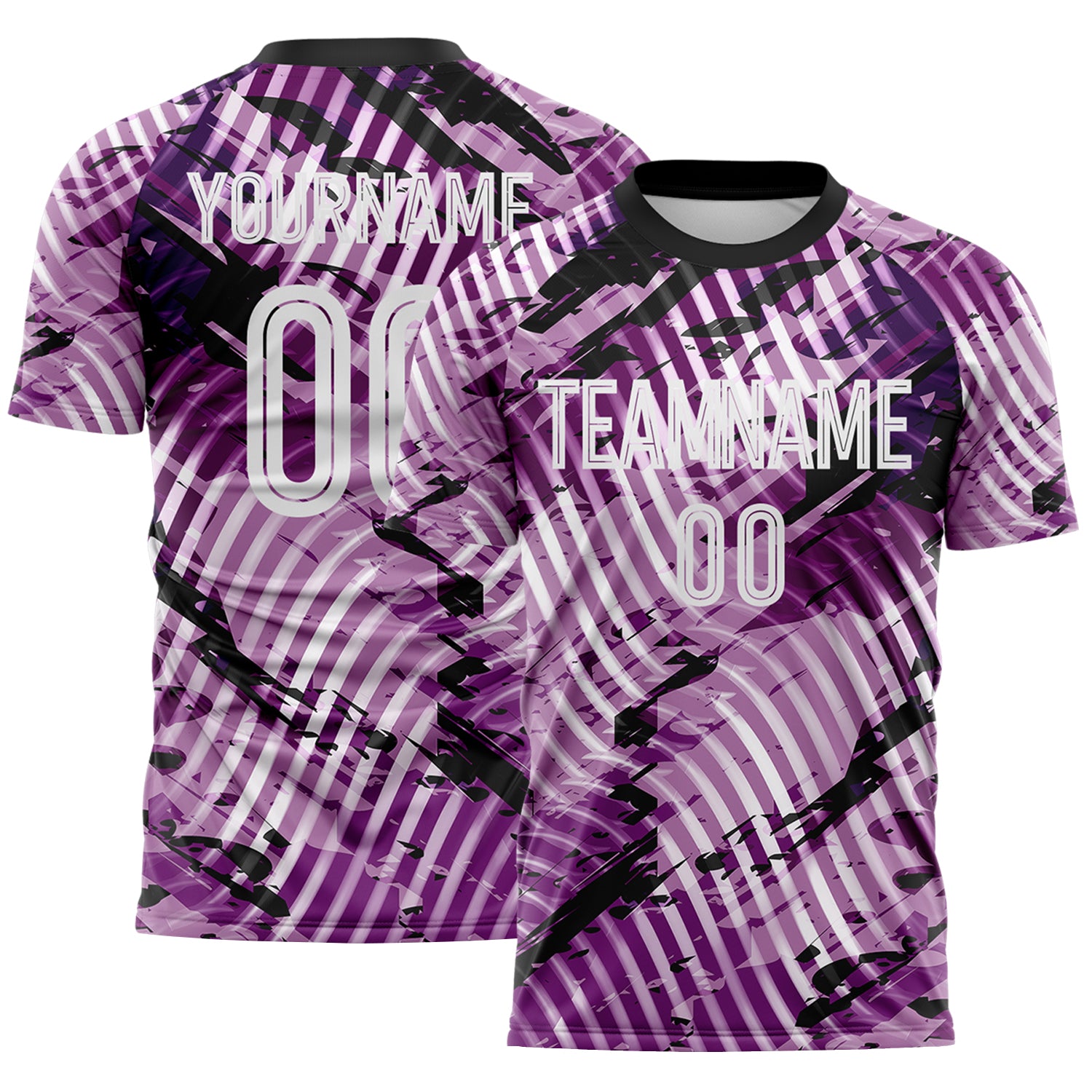 Custom Light Purple White-Black Abstract Swirl Wave Grunge Splatter Sublimation Soccer Uniform Jersey
