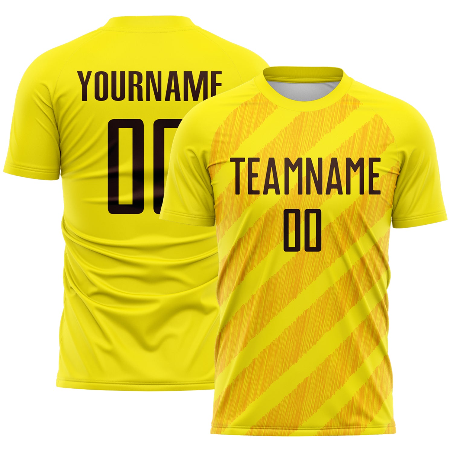 Custom Light Yellow Brown-Gold Diagonal Stripes Sublimation Soccer Uniform Jersey