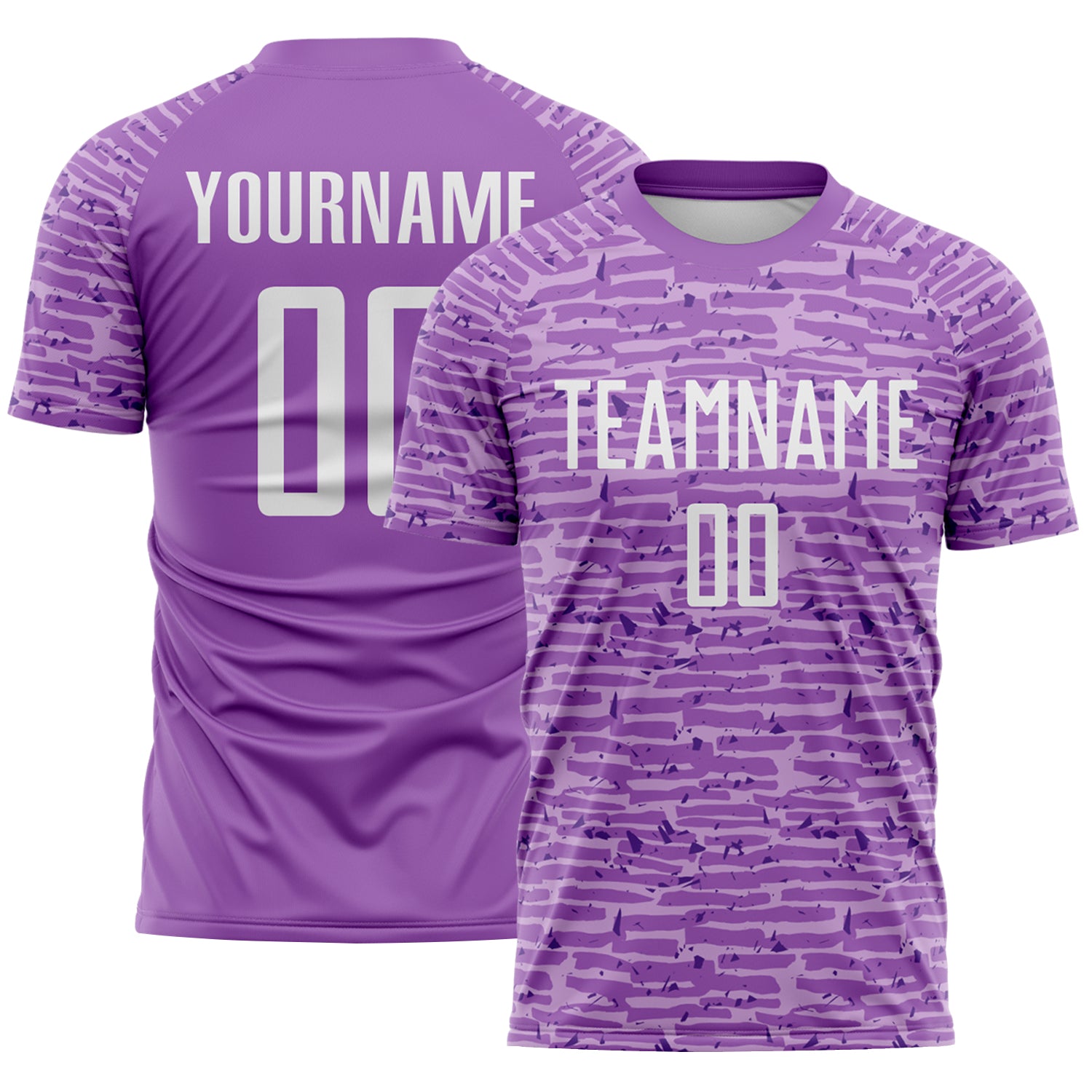 Custom Medium Purple-White Distressed Fragment Brush Stroke Sublimation Soccer Uniform Jersey
