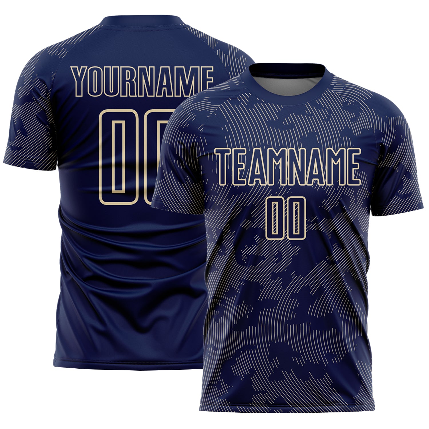 Custom Navy-Cream Curve Lines Sublimation Soccer Uniform Jersey