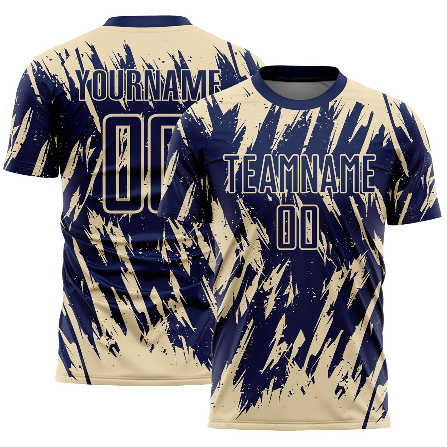 Custom Navy-Cream Splatter Torn Sharp Brush Stroke Sublimation Soccer Uniform Jersey