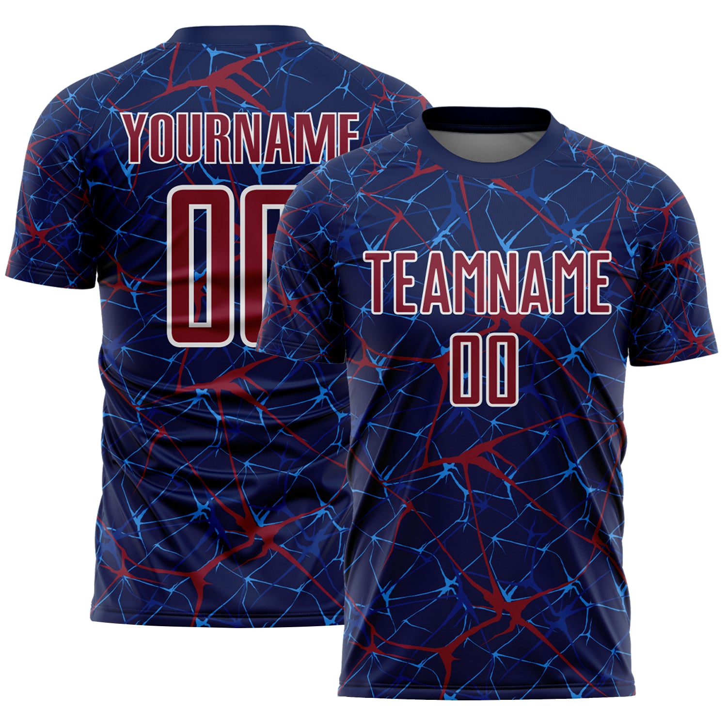 Custom Navy Crimson-White Abstract Network Crackle Sublimation Soccer Uniform Jersey