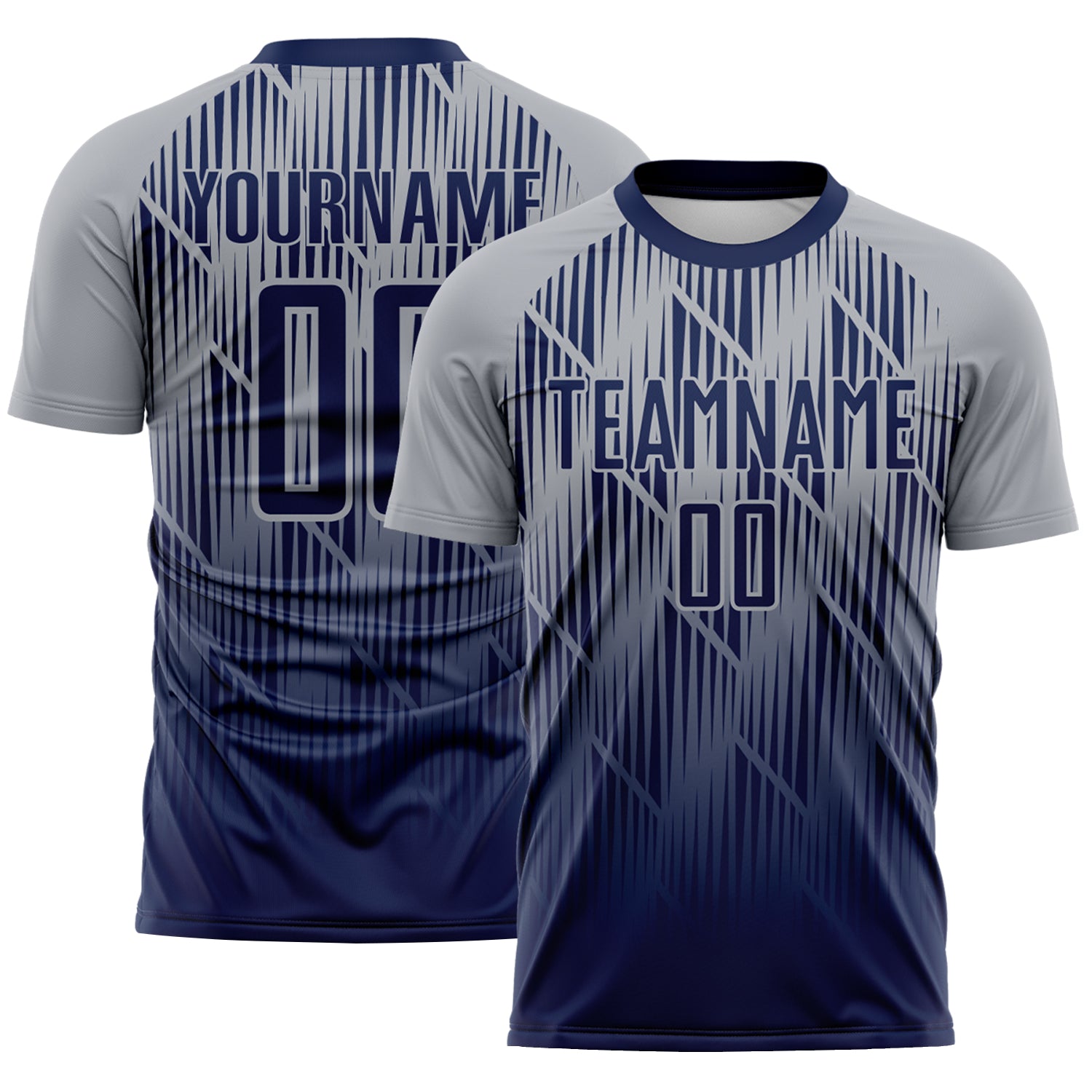Custom Navy-Gray Spiked Sharp Lines Gradient Sublimation Soccer Uniform Jersey