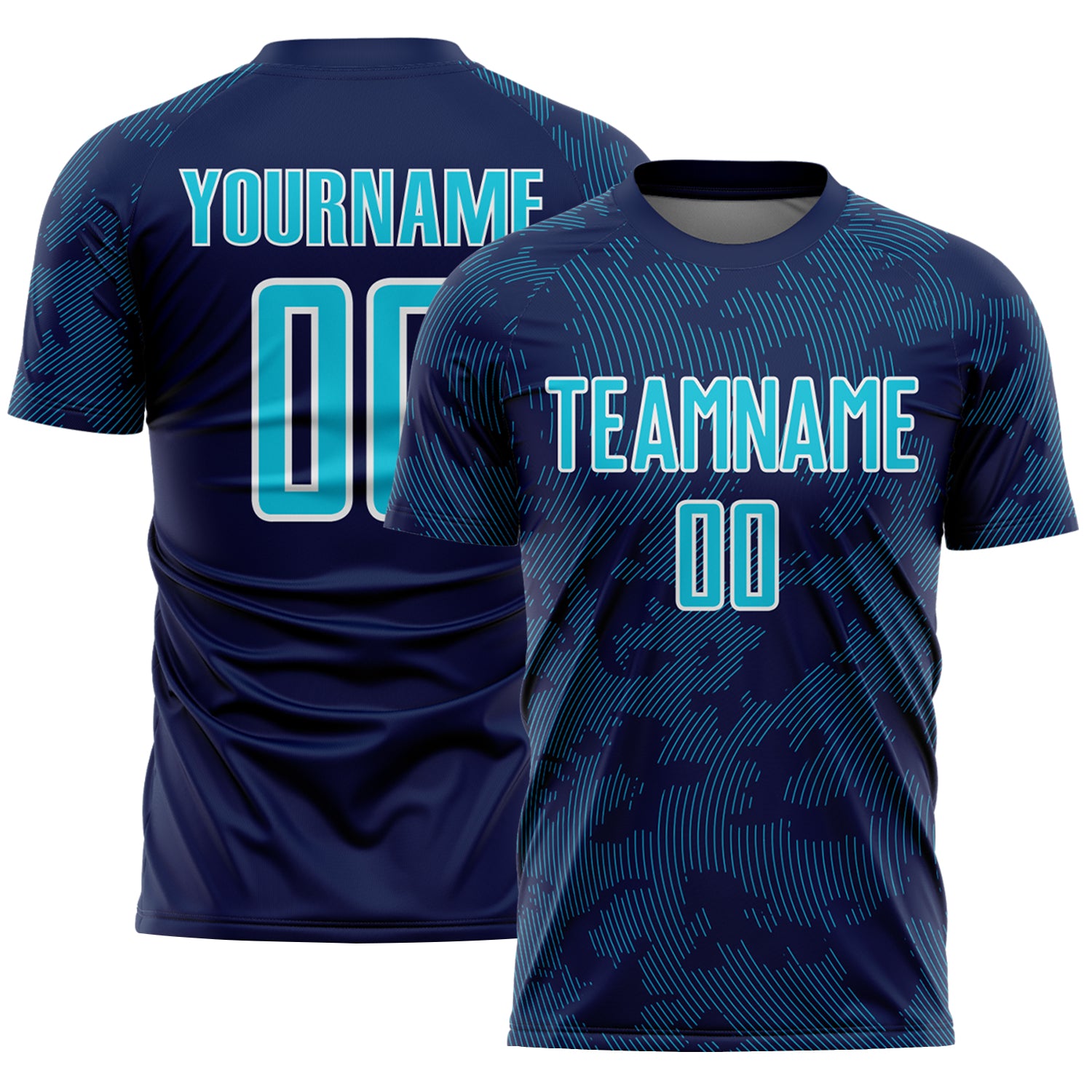 Custom Navy Lakes Blue-White Curve Lines Sublimation Soccer Uniform Jersey
