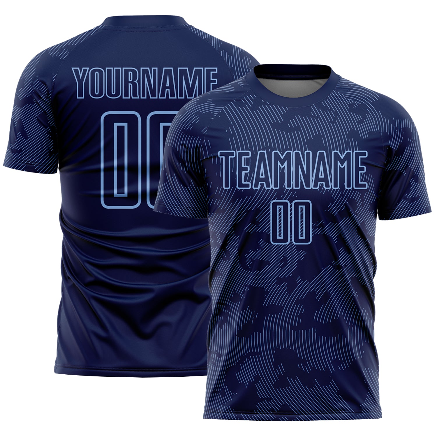 Custom Navy-Light Blue Curve Lines Sublimation Soccer Uniform Jersey