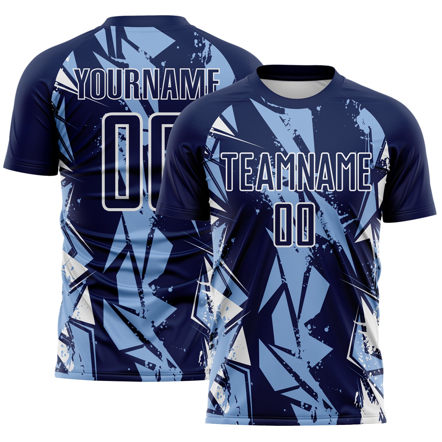 Custom Navy Light Blue-White Geometric Shard Grunge Splash Sublimation Soccer Uniform Jersey