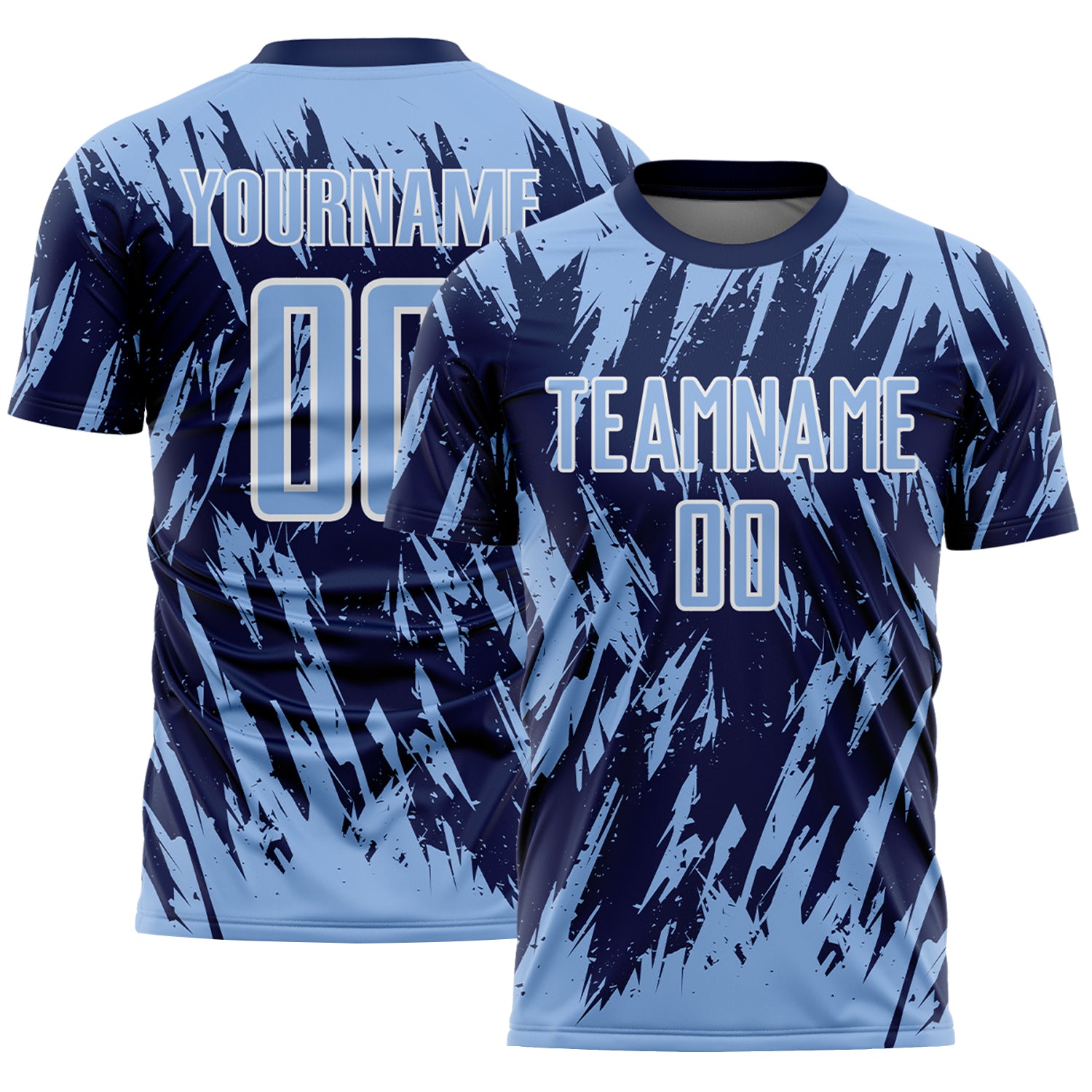 Custom Navy Light Blue-White Splatter Torn Sharp Brush Stroke Sublimation Soccer Uniform Jersey