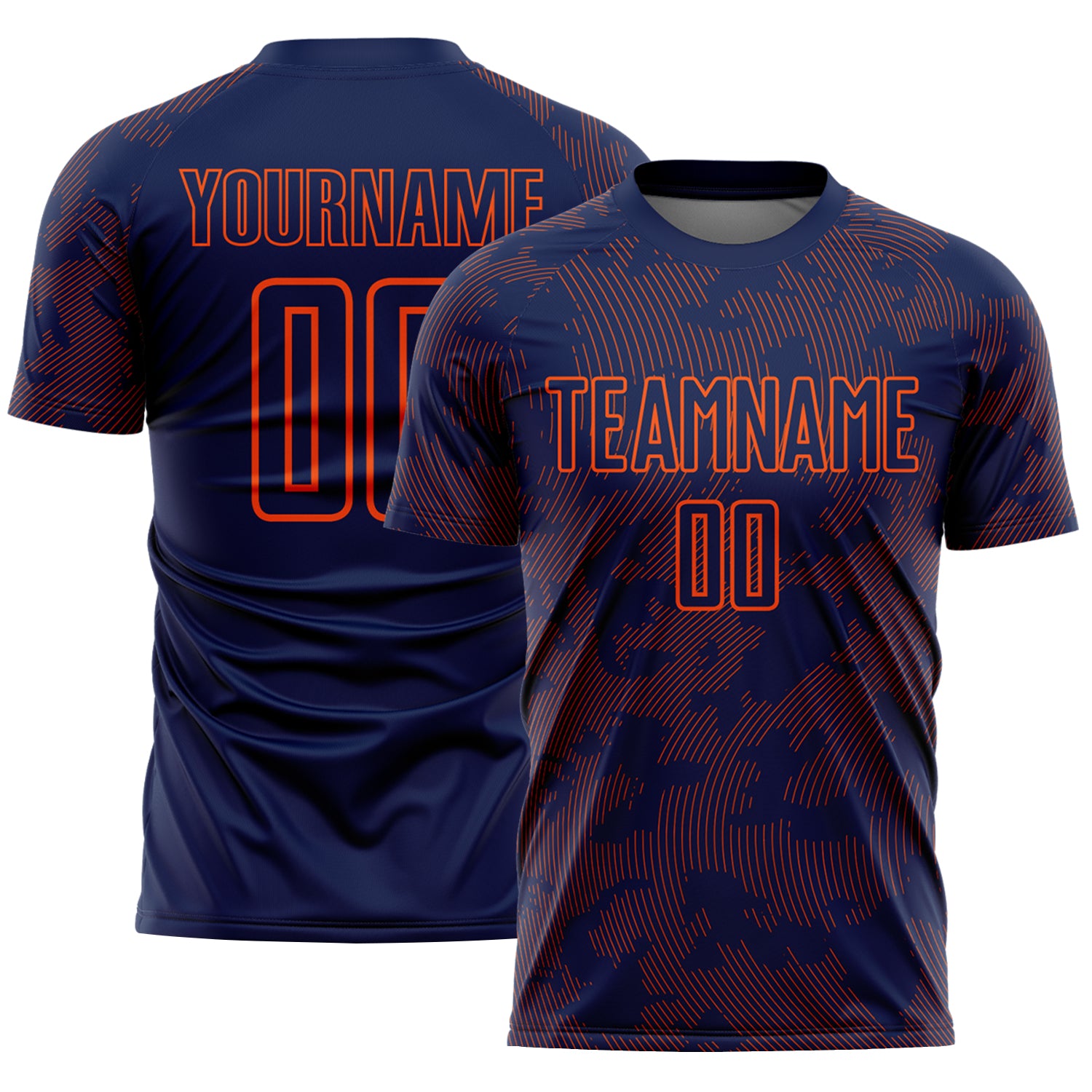 Custom Navy-Orange Curve Lines Sublimation Soccer Uniform Jersey