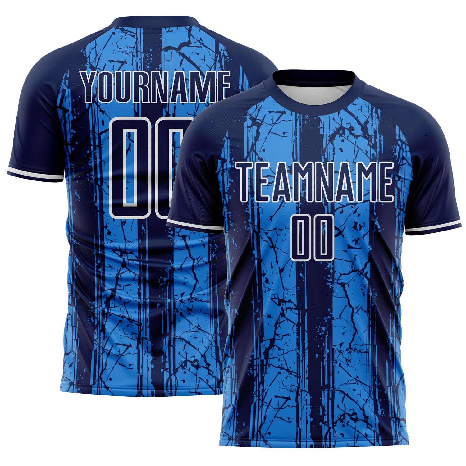 Custom Navy Powder Blue-White USA Style Patriotic Cracked Stripe Sublimation Soccer Uniform Jersey