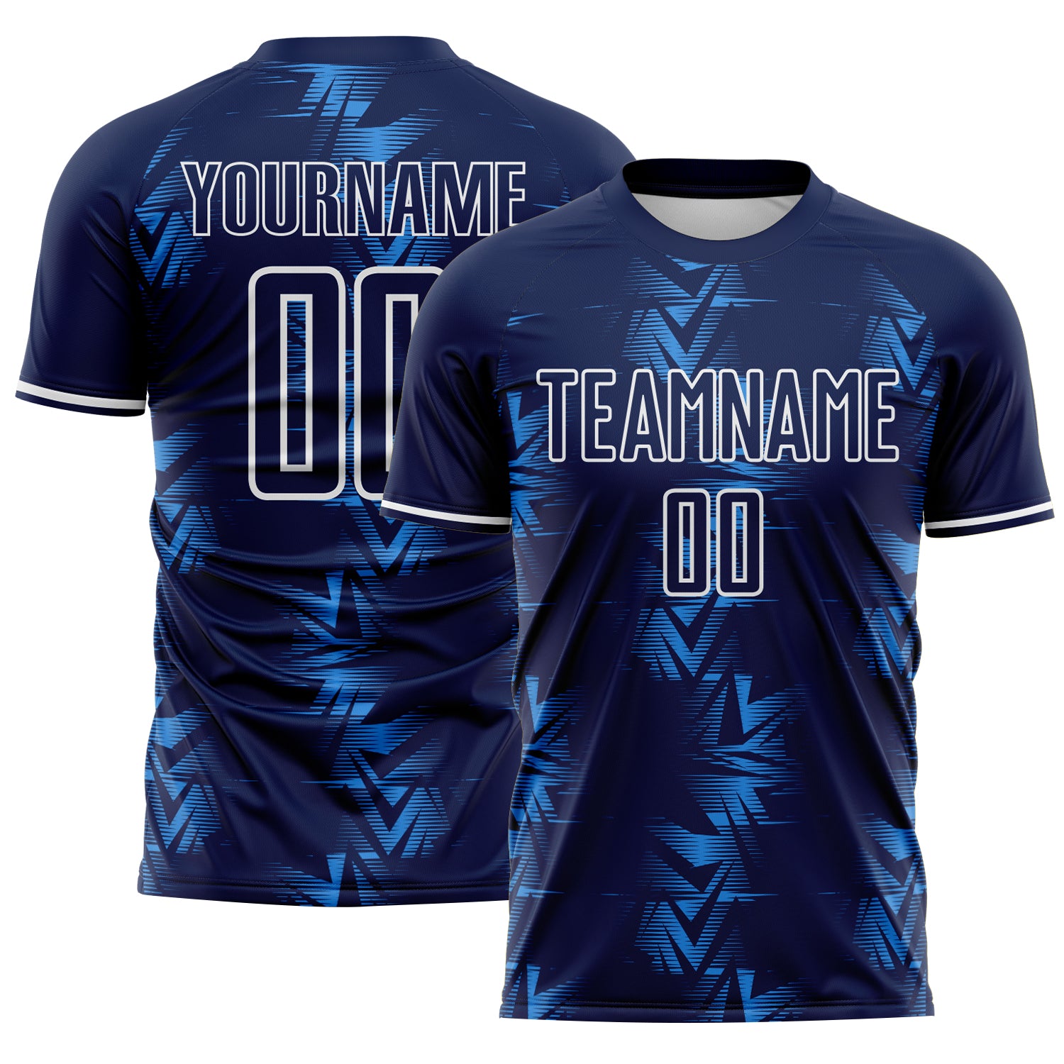 Custom Navy Powder Blue-White USA Style Patriotic Geometric Chevron Lines Sublimation Soccer Uniform Jersey