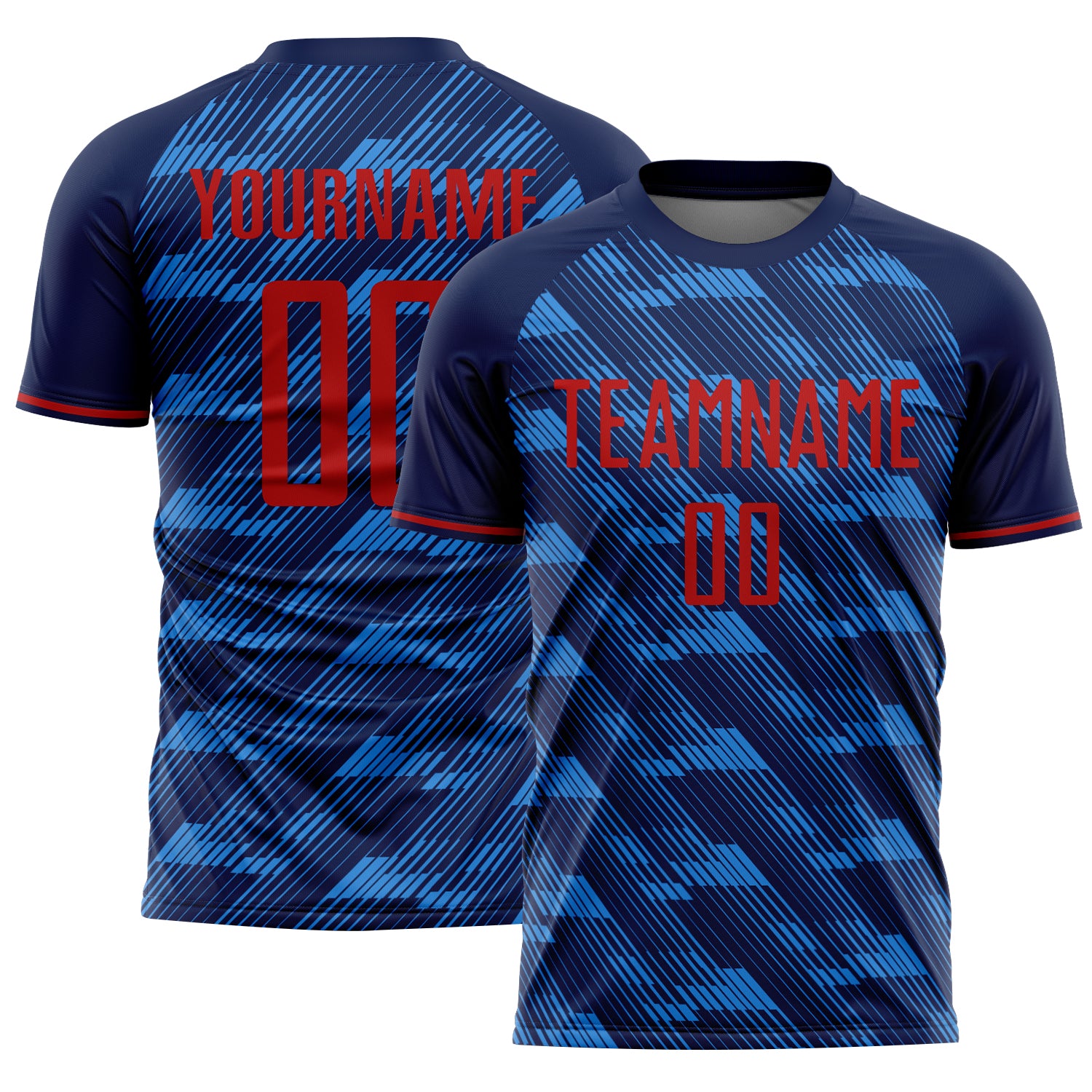 Custom Navy Red-Blue USA Style Patriotic Diagonal Flowing Lines Sublimation Soccer Uniform Jersey