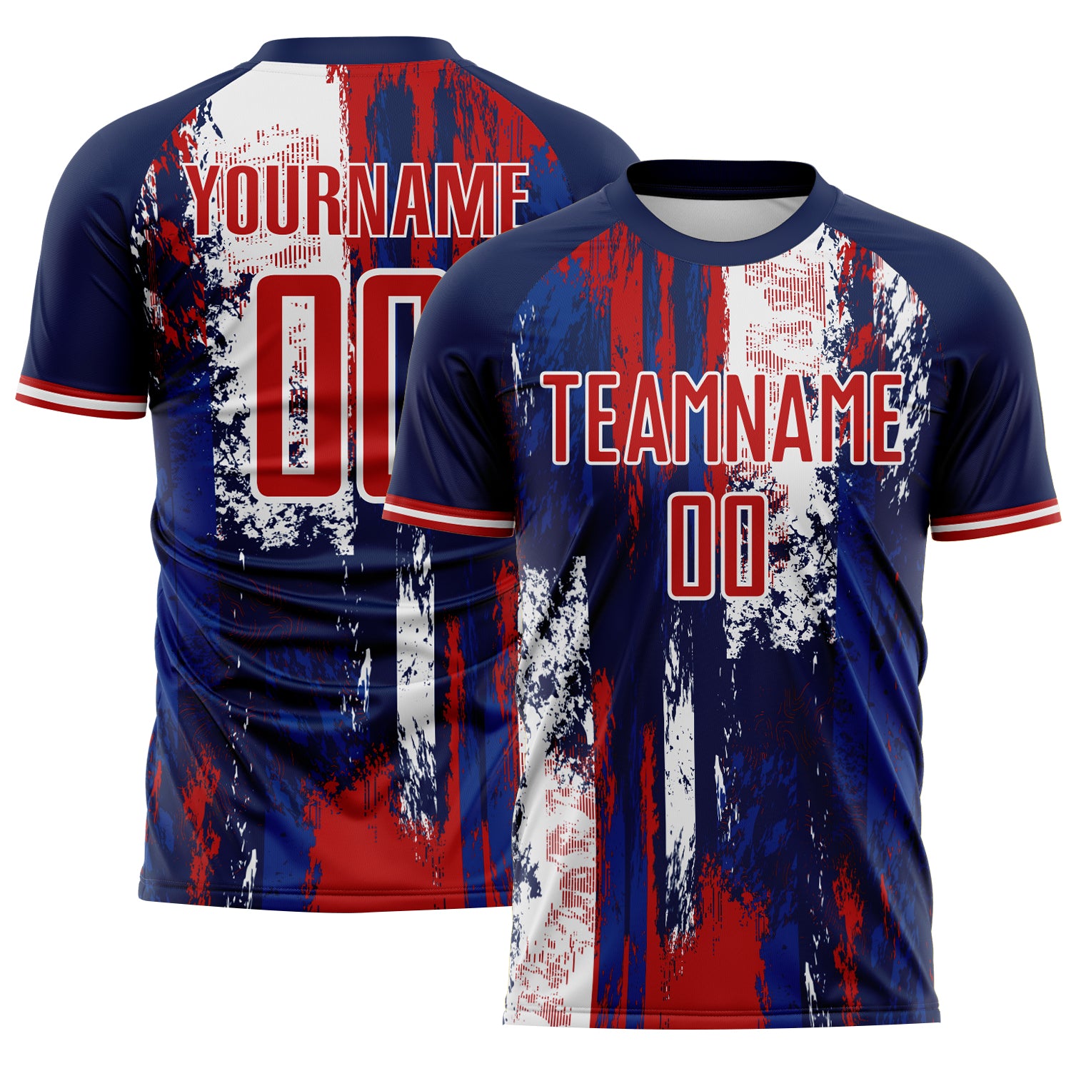 Custom Navy Red Blue-White USA Style Patriotic Splatter Sublimation Soccer Uniform Jersey
