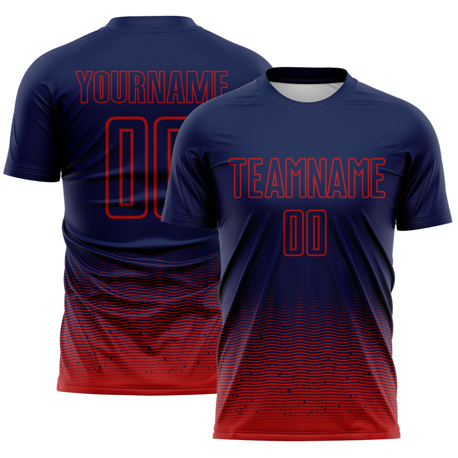 Custom Navy-Red Fade Wave Lines Splatter Sublimation Soccer Uniform Jersey