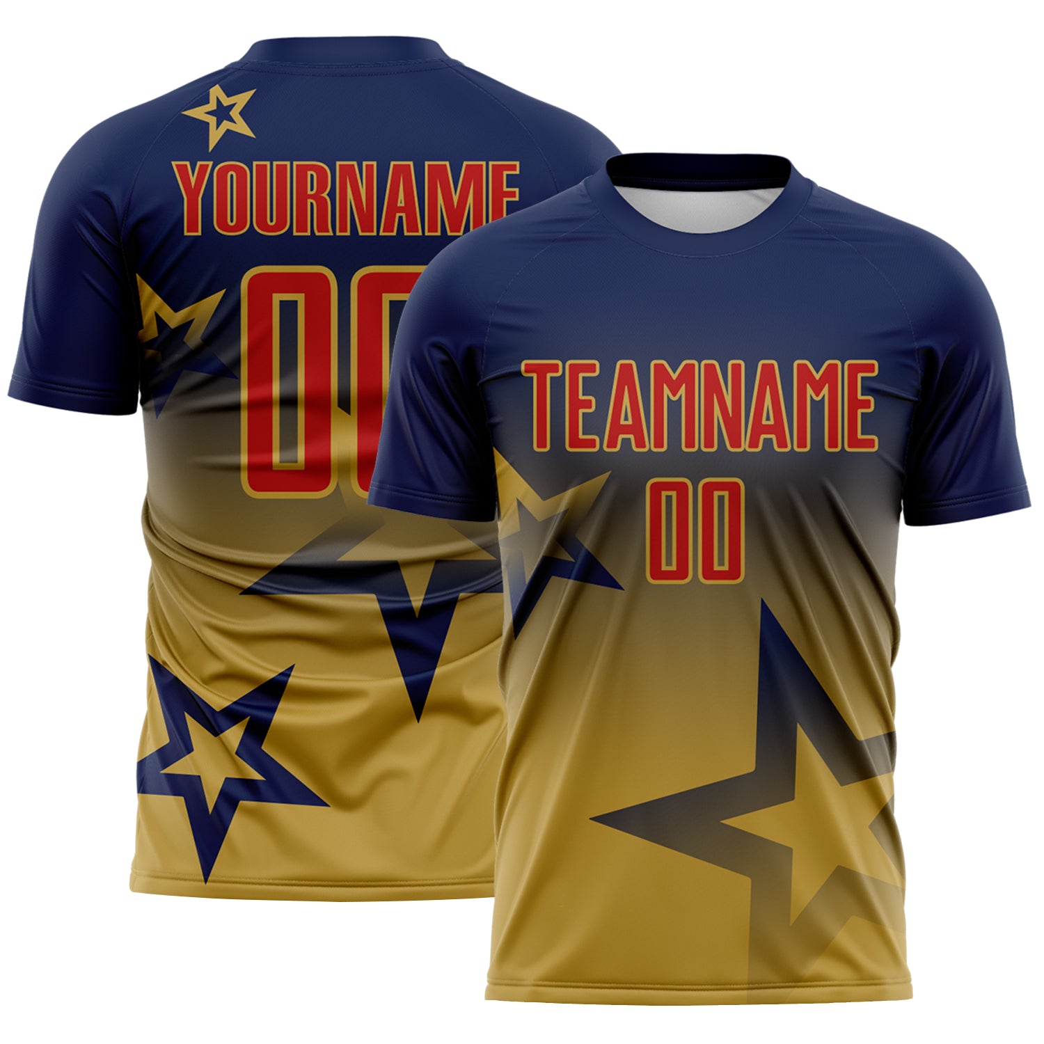 Custom Navy Red-Old Gold Gradient Style Twinkle Star Sublimation Soccer Uniform Jersey