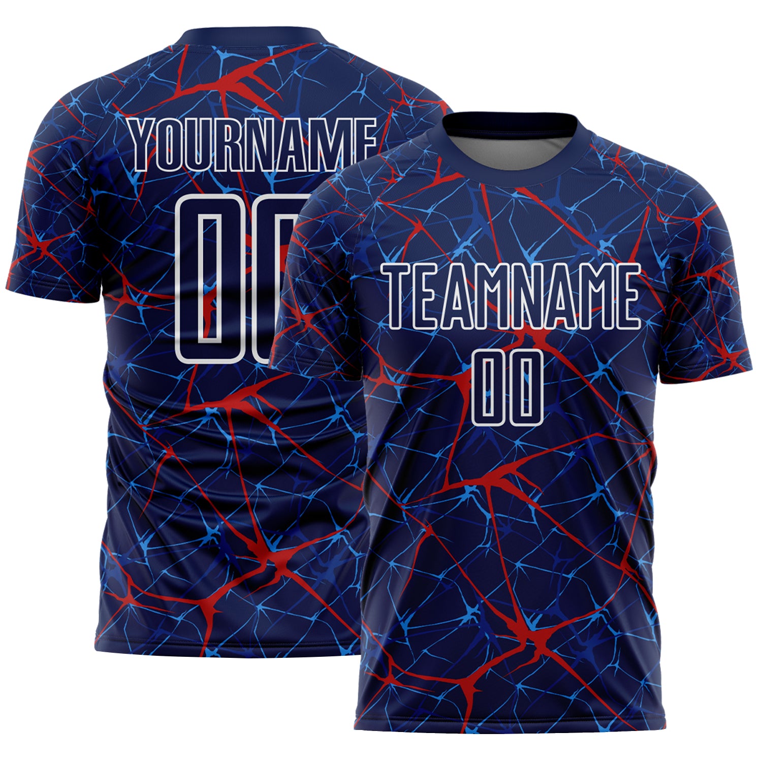 Custom Navy Red-White Abstract Network Crackle Sublimation Soccer Uniform Jersey