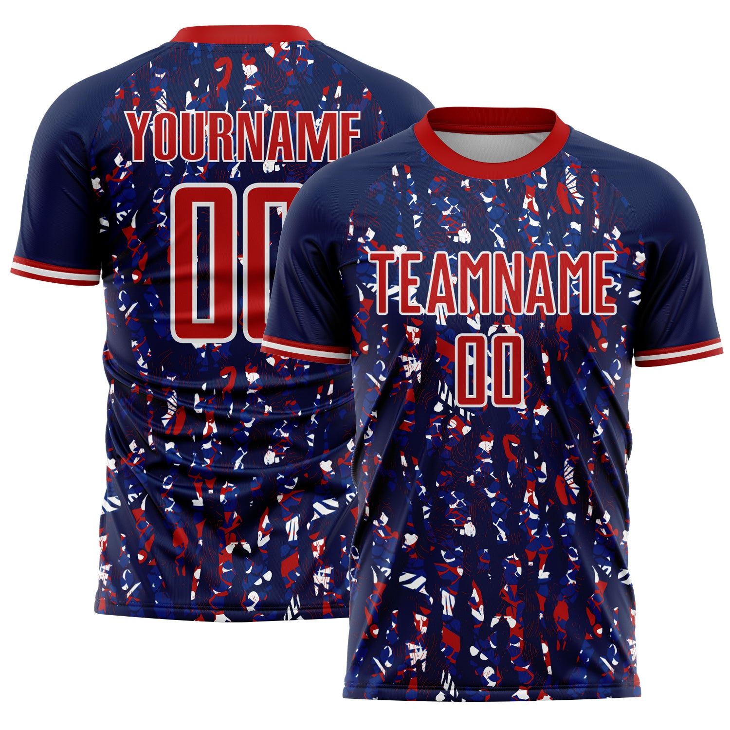 Custom Navy Red-White USA Style Patriotic Abstract Mosaic Confetti Sublimation Soccer Uniform Jersey