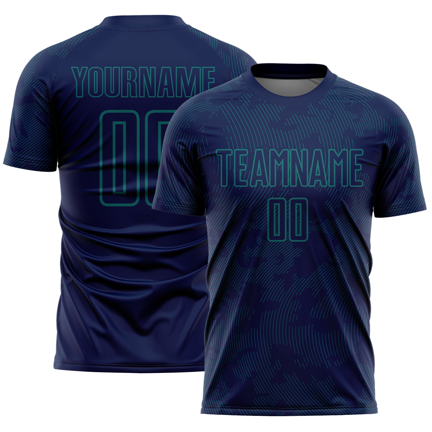 Custom Navy-Teal Curve Lines Sublimation Soccer Uniform Jersey