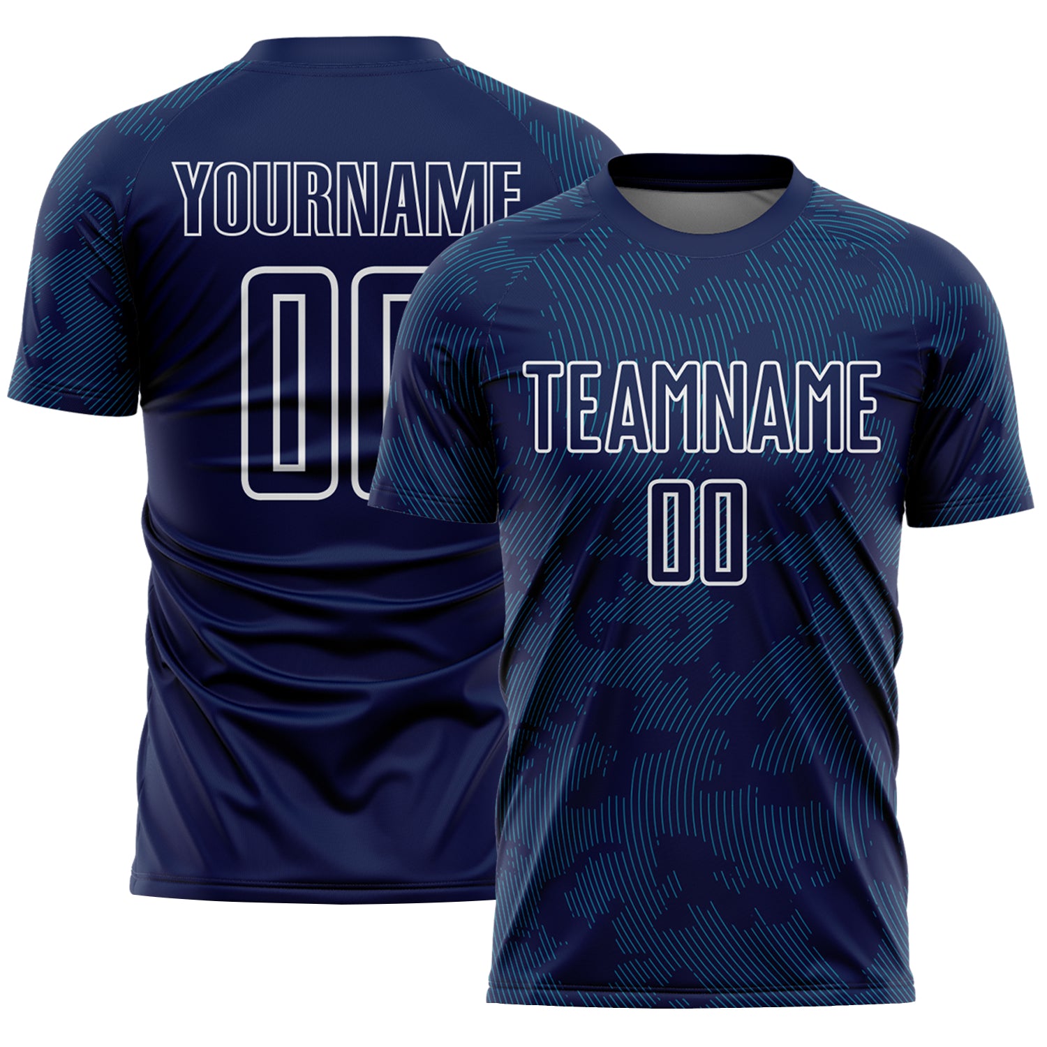 Custom Navy Teal-White Curve Lines Sublimation Soccer Uniform Jersey