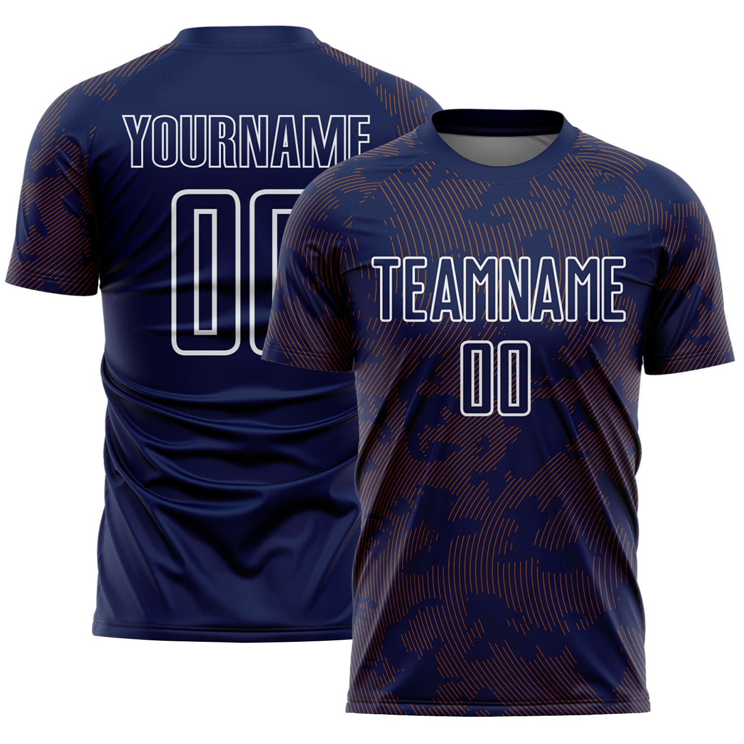 Custom Navy Texas Orange-White Curve Lines Sublimation Soccer Uniform Jersey