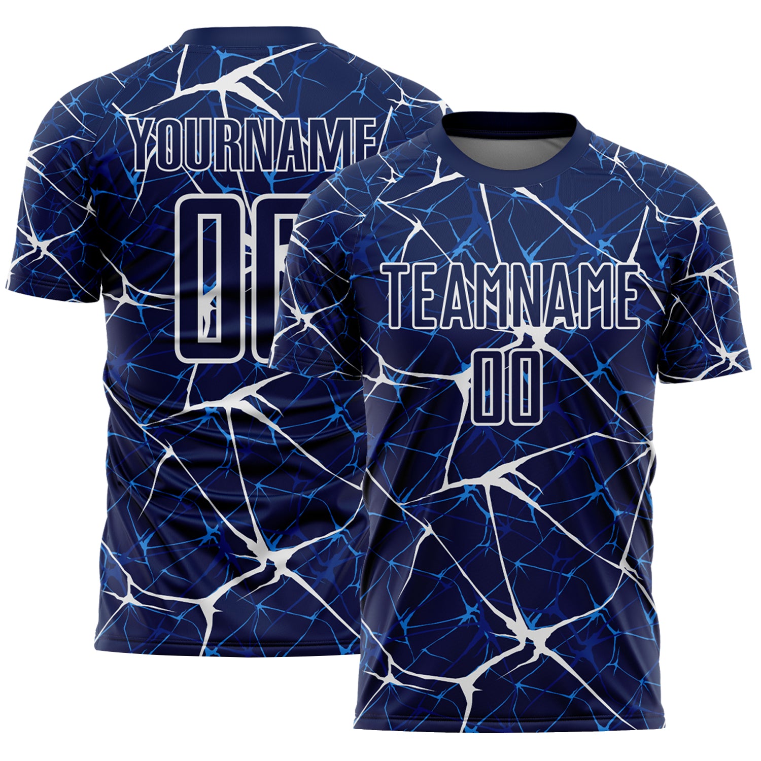 Custom Navy-White Abstract Network Crackle Sublimation Soccer Uniform Jersey