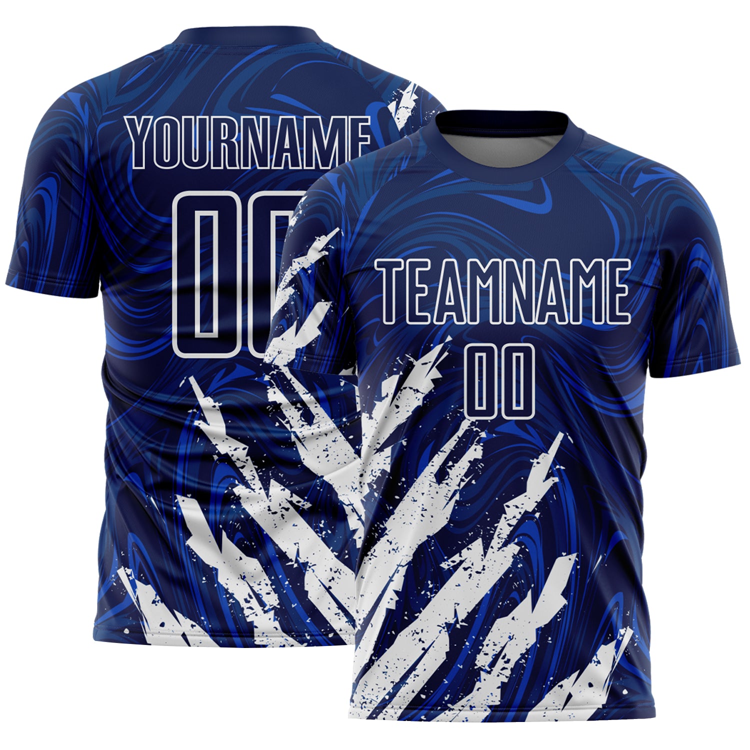 Custom Navy-White Brush Stroke Splatter Liquid Swirl Sublimation Soccer Uniform Jersey