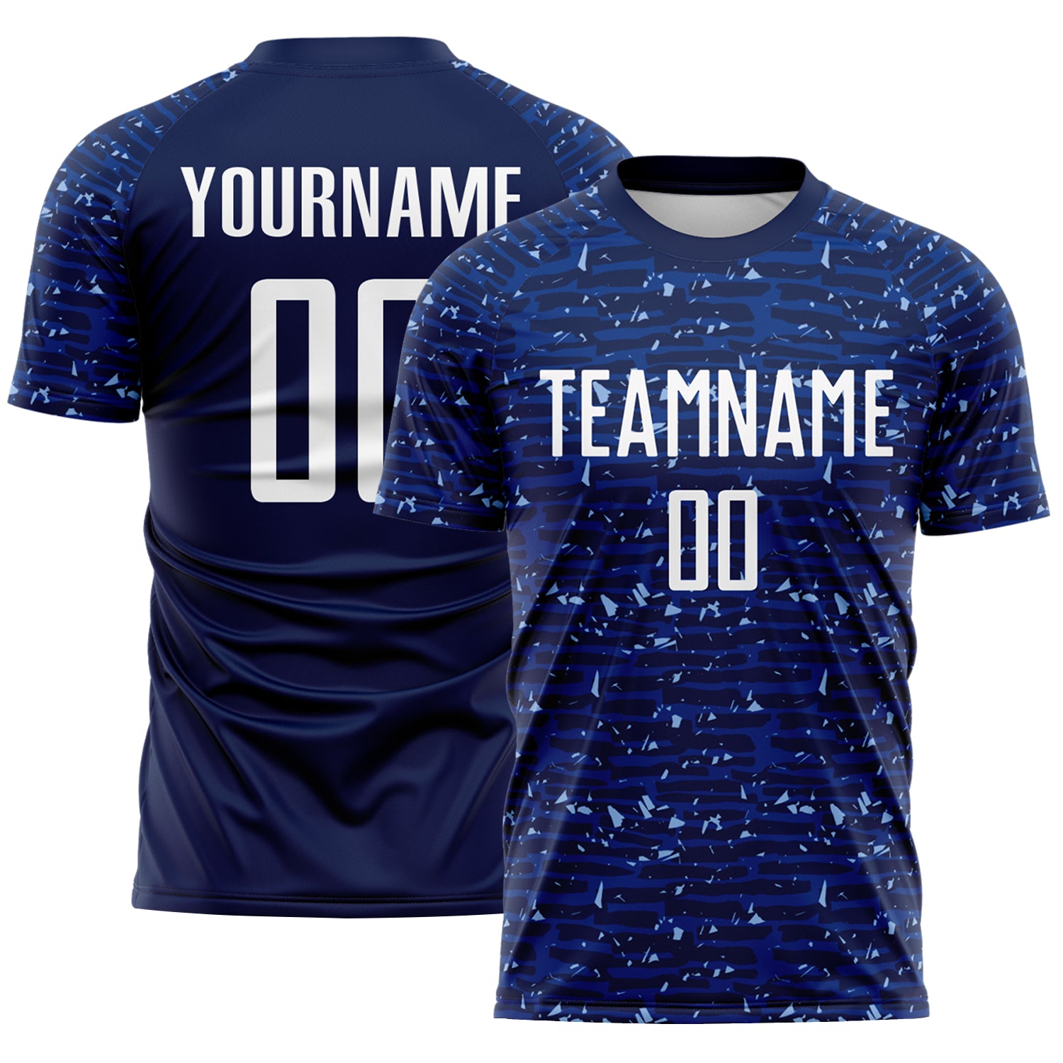Custom Navy-White Distressed Fragment Brush Stroke Sublimation Soccer Uniform Jersey