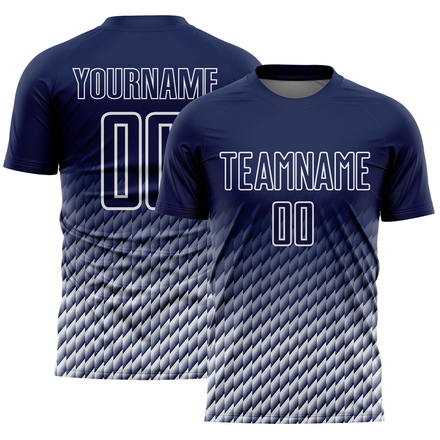 Custom Navy-White Geometric Wave Gradient Sublimation Soccer Uniform Jersey