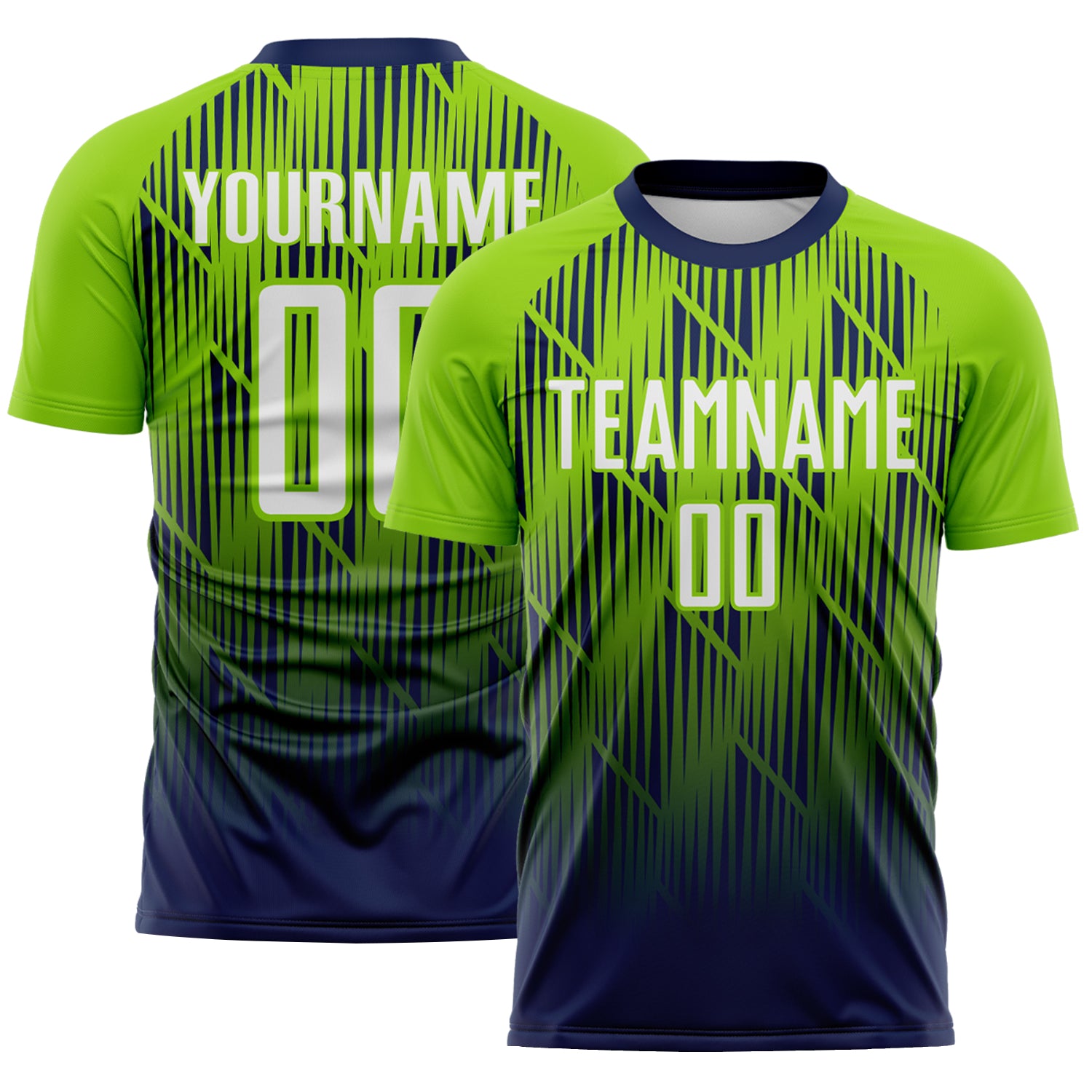 Custom Navy White-Neon Green Spiked Sharp Lines Gradient Sublimation Soccer Uniform Jersey