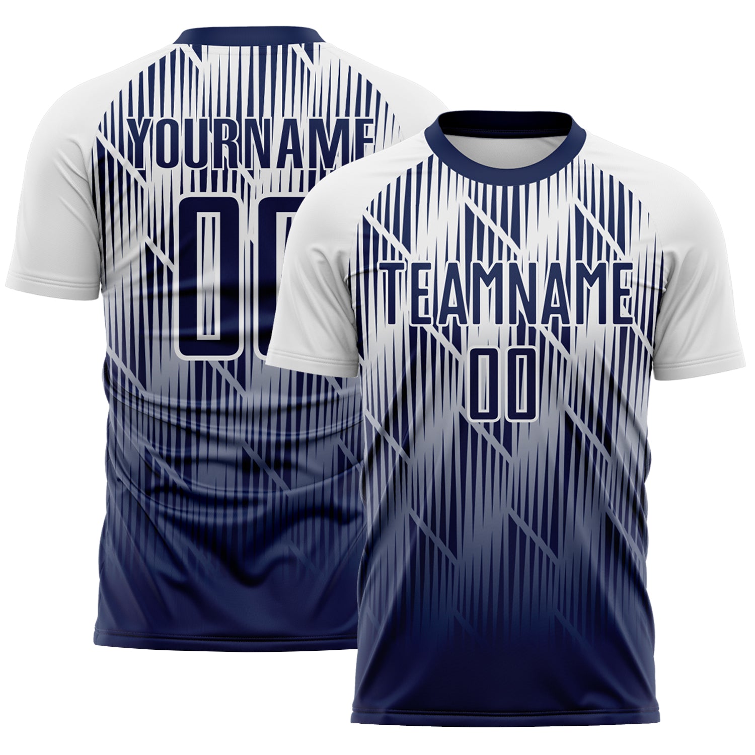 Custom Navy-White Spiked Sharp Lines Gradient Sublimation Soccer Uniform Jersey