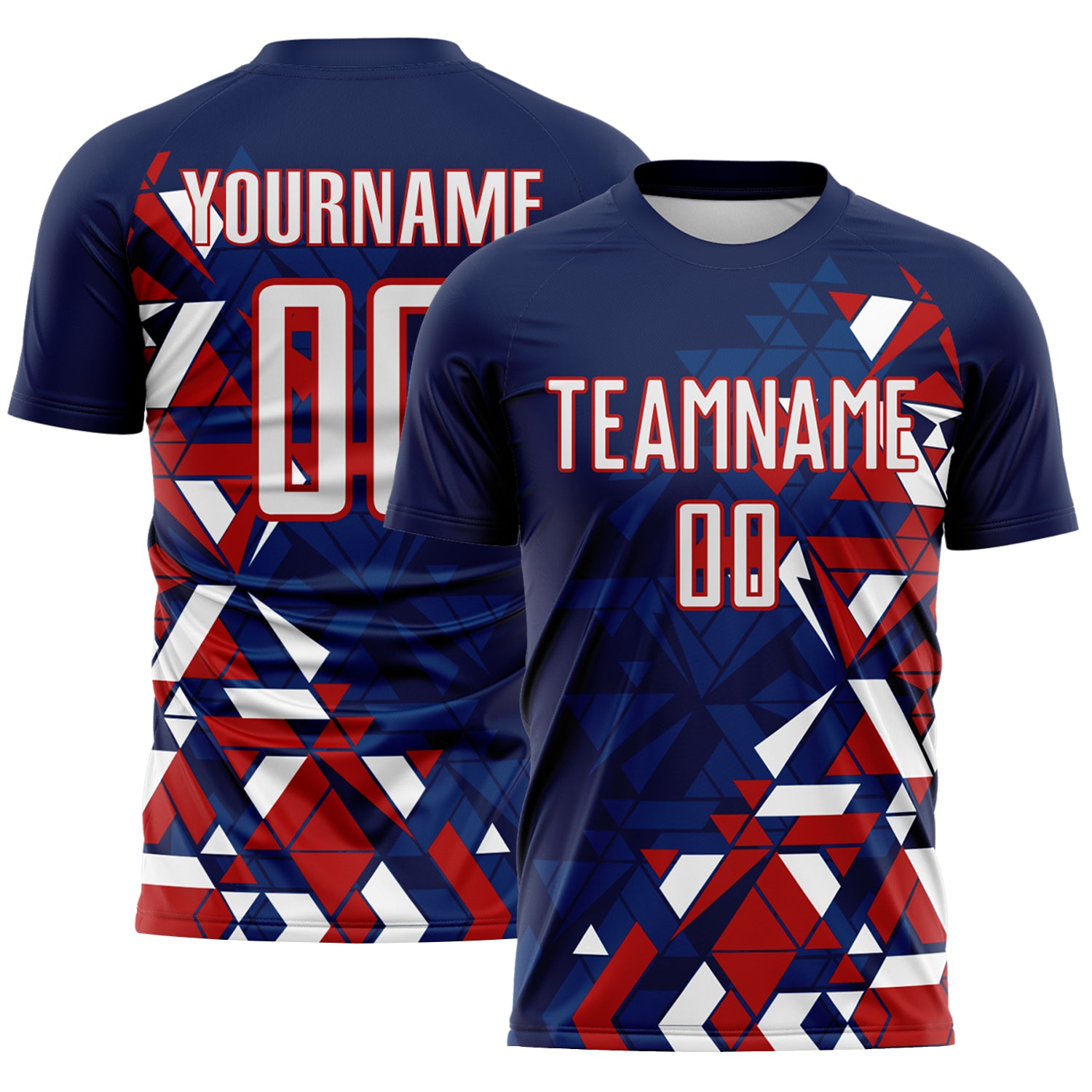 Custom Navy White US Navy Blue-Red Geometric Grid Gradient Sublimation Soccer Uniform Jersey