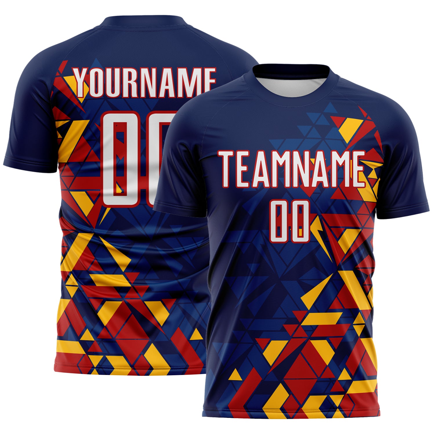 Custom Navy White US Navy Blue Red-Gold Geometric Grid Gradient Sublimation Soccer Uniform Jersey