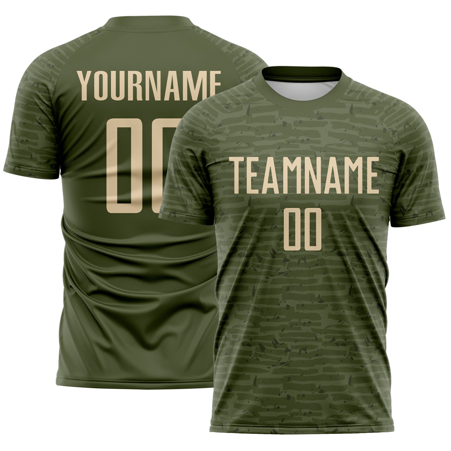Custom Olive-City Cream Distressed Fragment Brush Stroke Sublimation Soccer Uniform Jersey