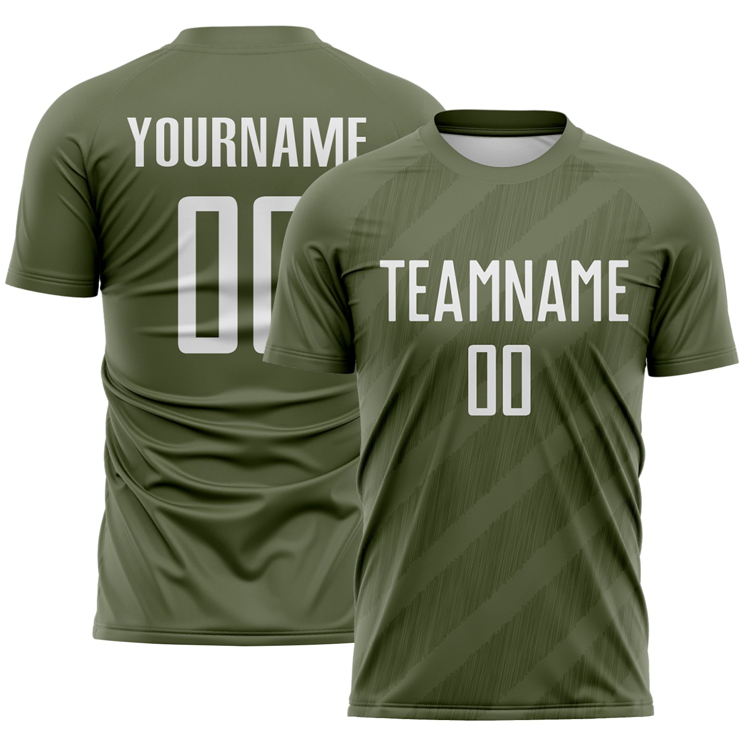 Custom Olive-White Diagonal Stripes Sublimation Soccer Uniform Jersey
