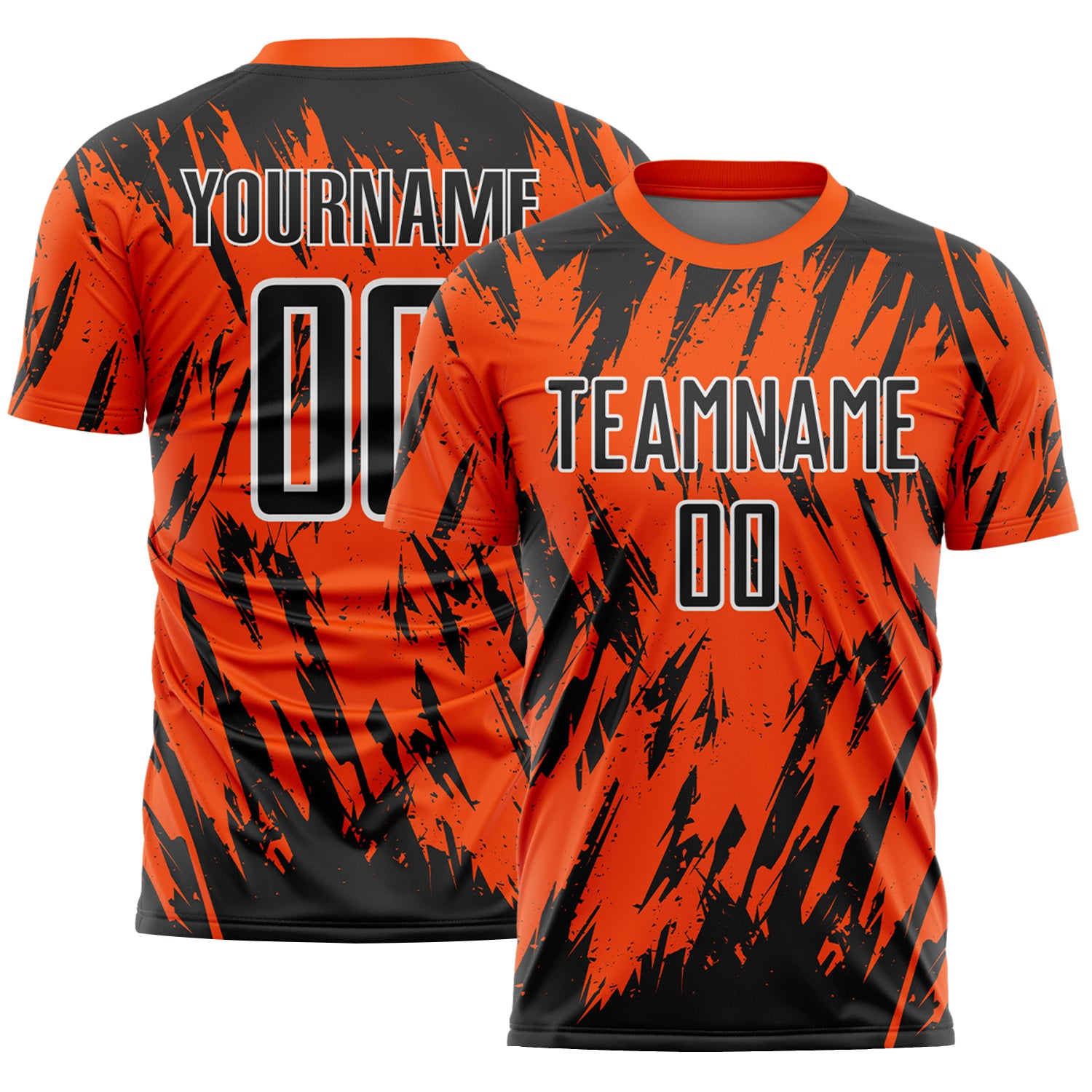Custom Orange Black-White Splatter Torn Sharp Brush Stroke Sublimation Soccer Uniform Jersey