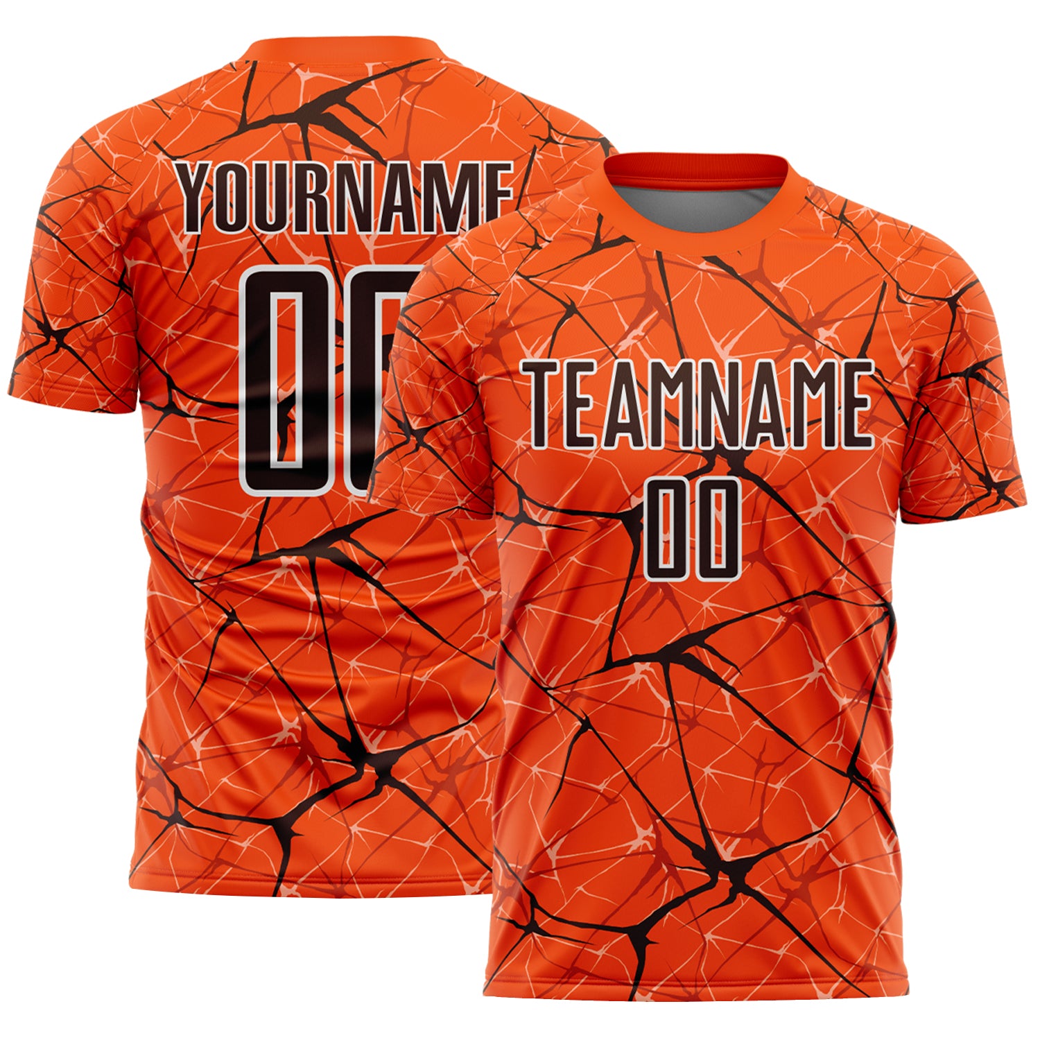 Custom Orange Brown-White Abstract Network Crackle Sublimation Soccer Uniform Jersey